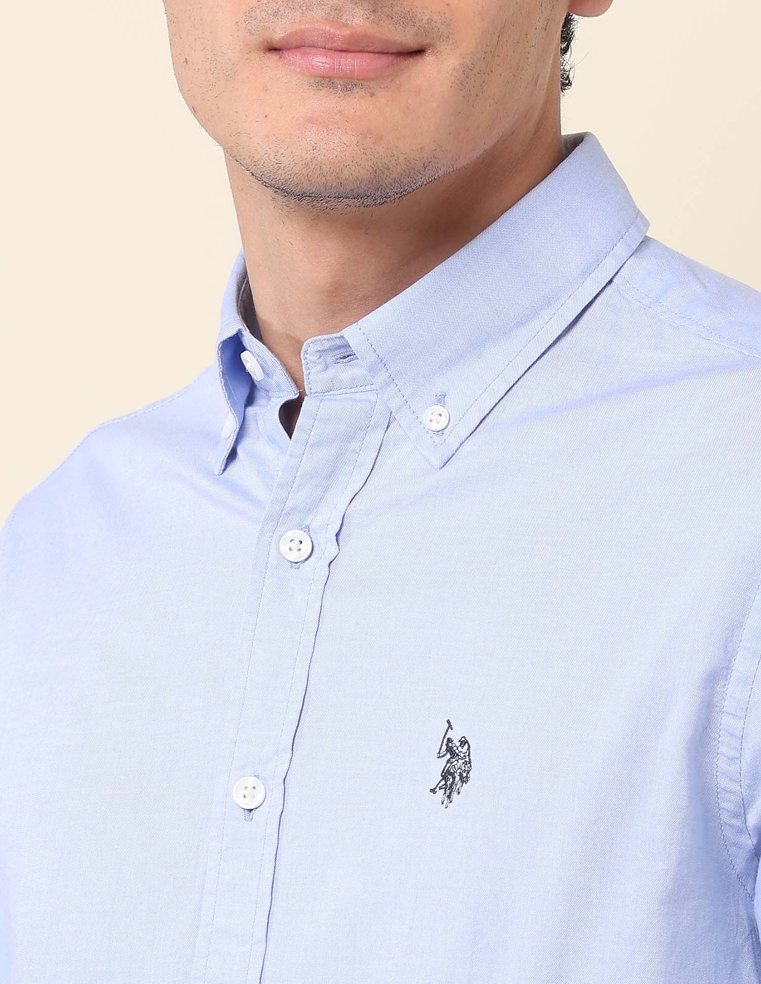 Pure Cotton Tailored Fit Shirt Blue - U.S. Polo Assn. India | Large
