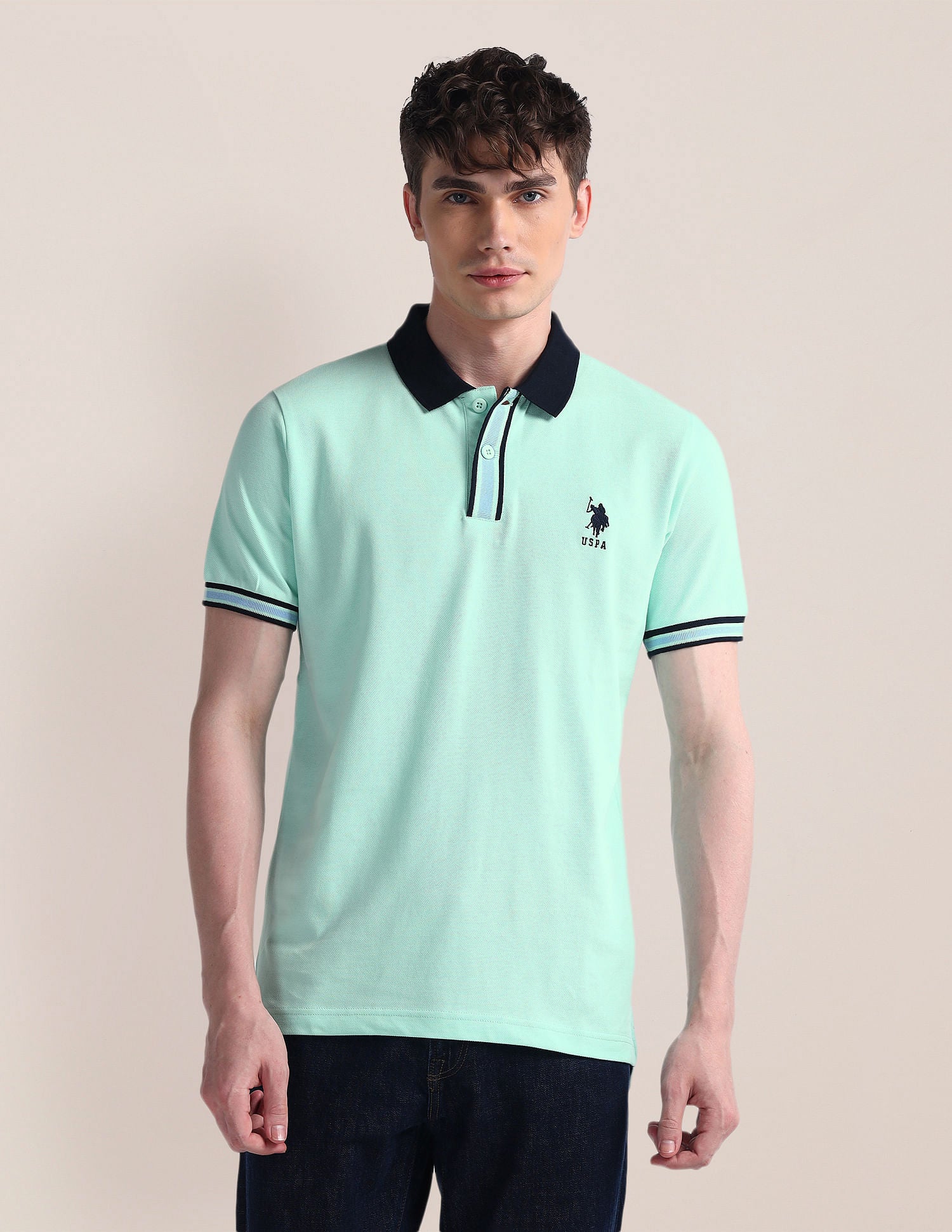 Slim Fit Pure Cotton Polo Shirt Aqua - U.S. POLO ASSN. | Large