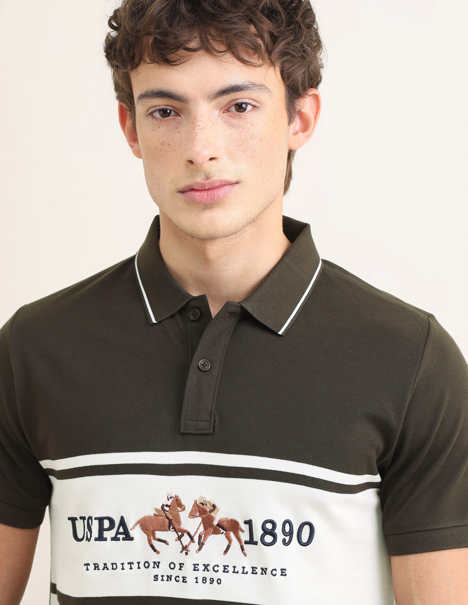 Sotogrande Brand Embroidered Polo Shirt Light Brown - U.S. Polo Assn. India | Large