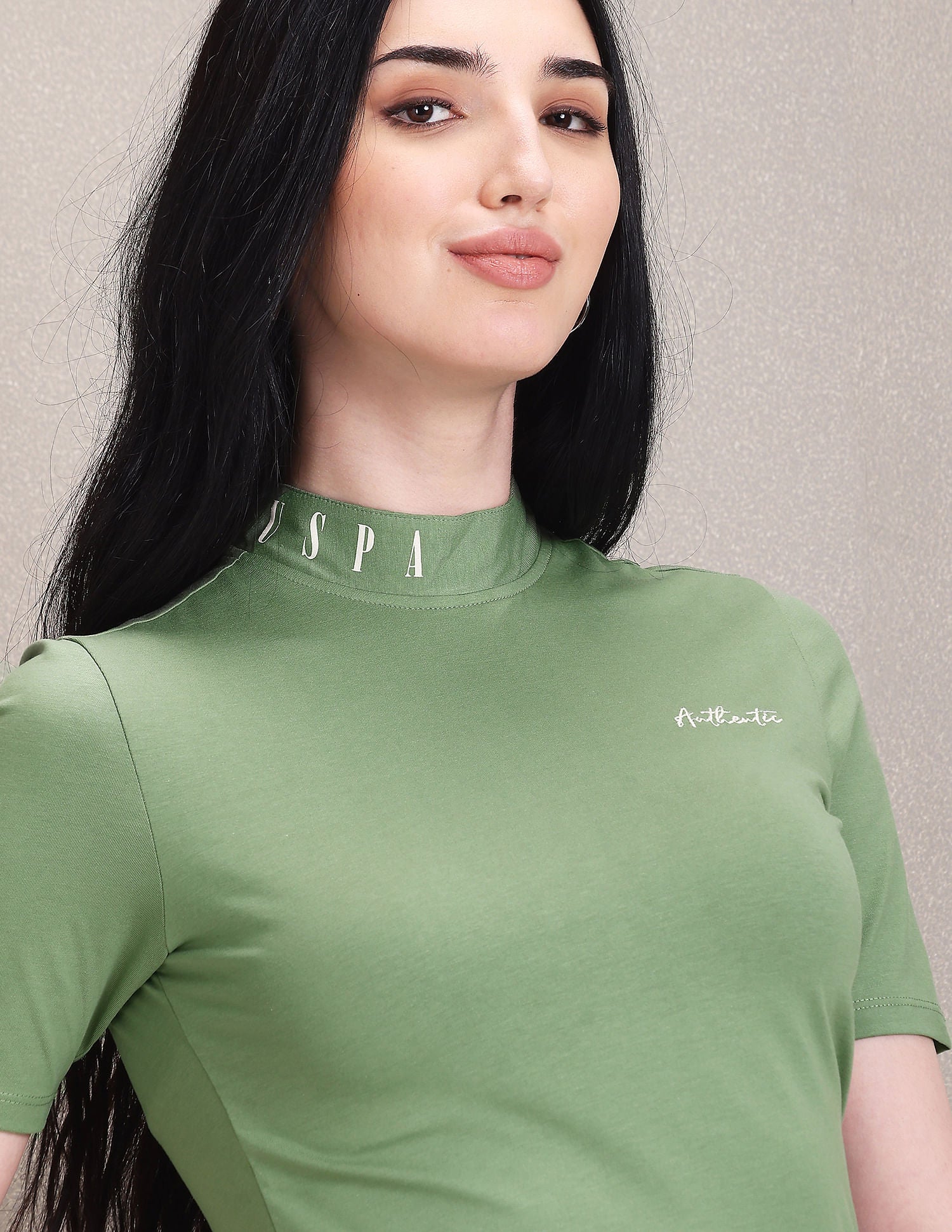 Mock Neck Solid T-Shirt Green - U.S. Polo Assn. India | Large