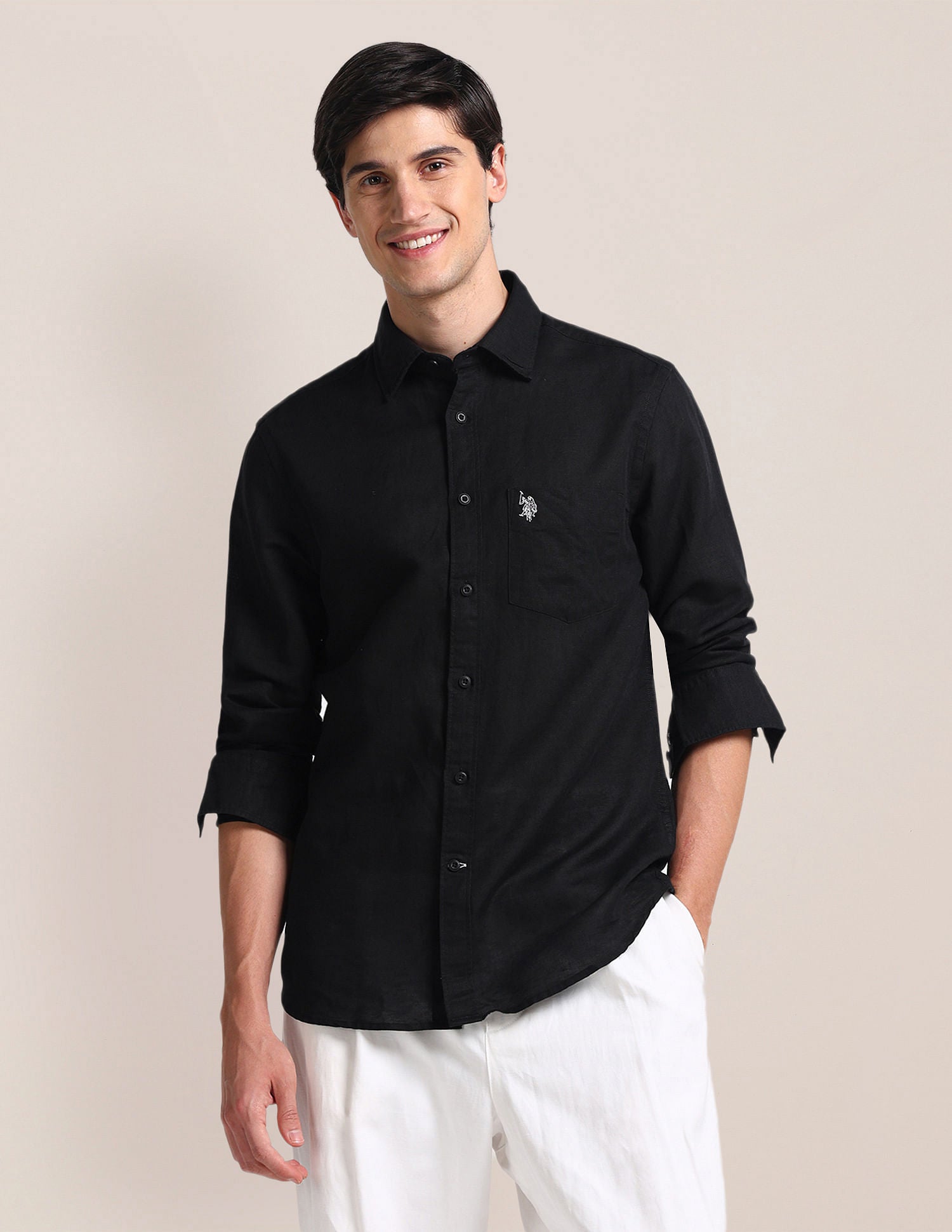 Solid Tailored Fit Shirt Black - U.S. POLO ASSN. | Large