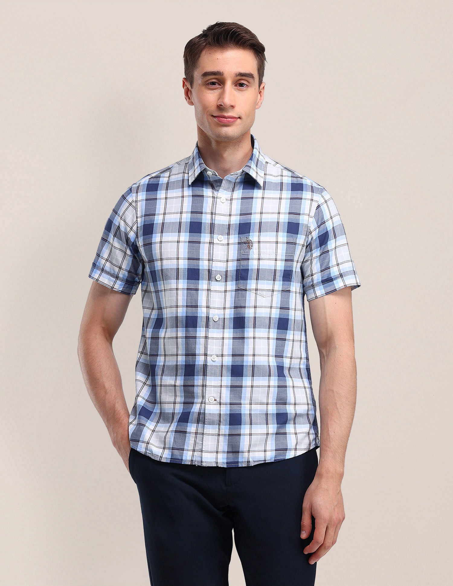 Tailored Fit Checked Shirt Blue - U.S. Polo Assn. India | Large