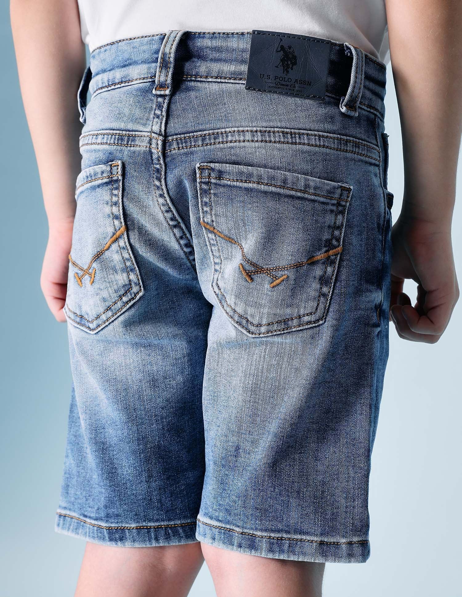 Boys Mid Rise Denim Shorts Light Indigo - U.S. POLO ASSN. | Large