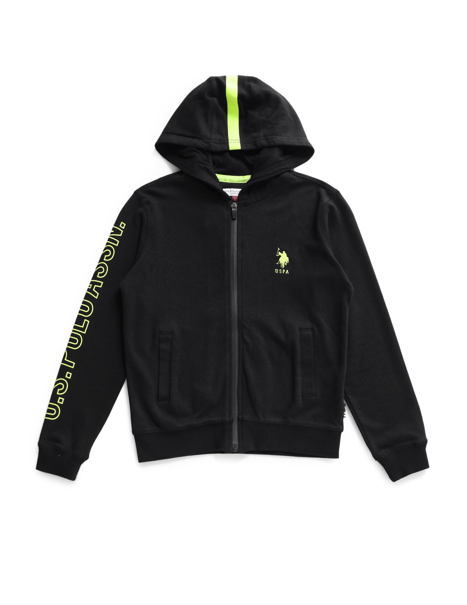 Boys Black Hooded Zip Up Brand Print Cotton Sweatshirt Black - U.S. POLO ASSN. | Large