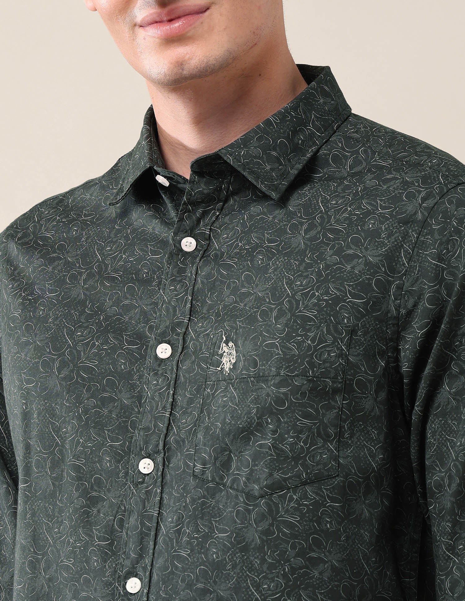 All-Over Printed Tailored Fit Shirt Dark Green - U.S. Polo Assn. India | Large