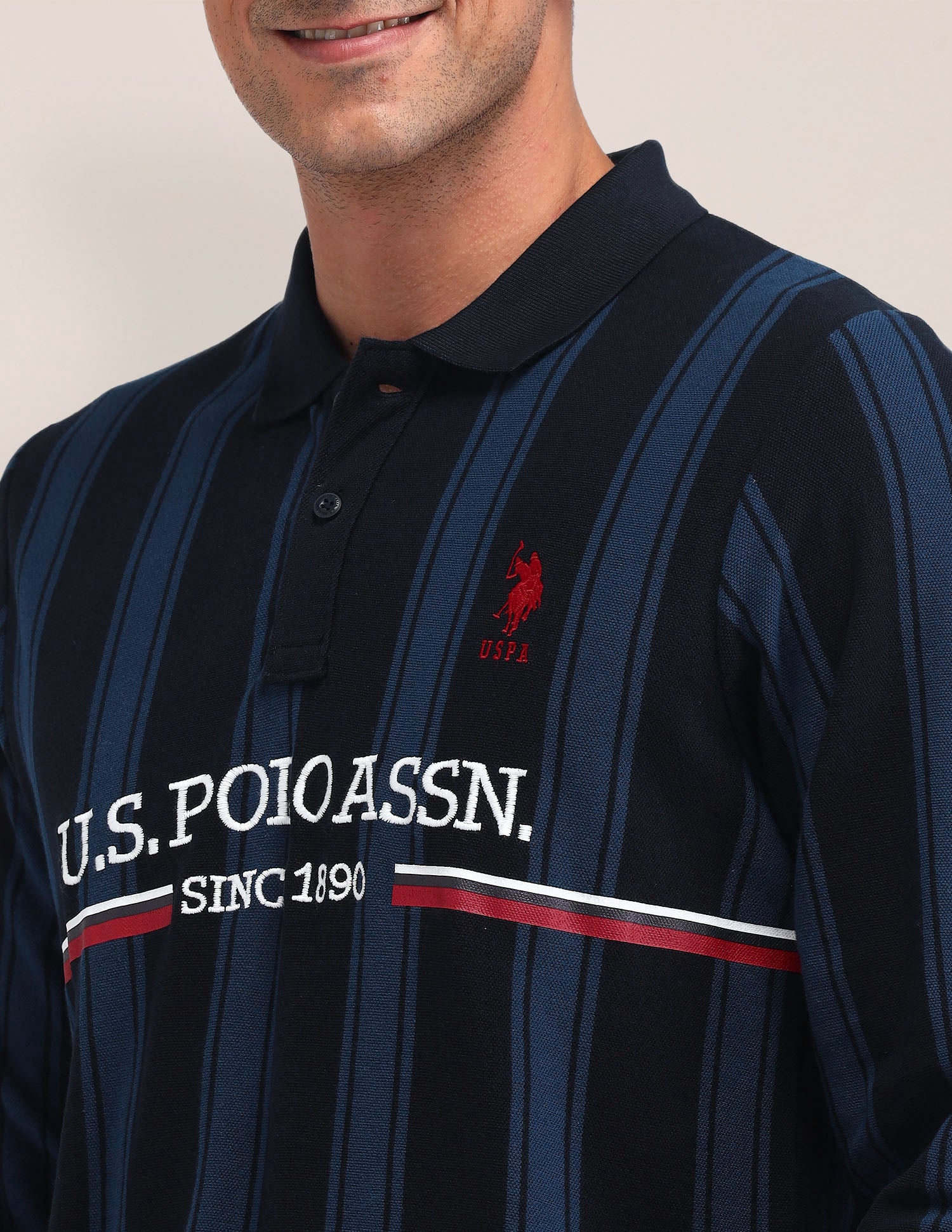 Vertical Striped Cotton Polo Shirt Navy - U.S. POLO ASSN. | Large