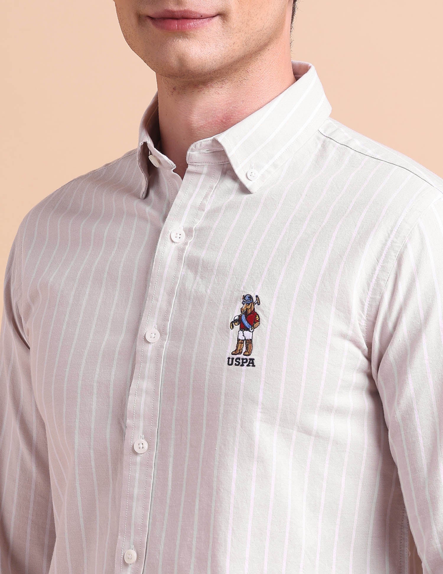 Tailored Fit Vertical Striped Formal Shirt Beige - U.S. POLO ASSN. | Large