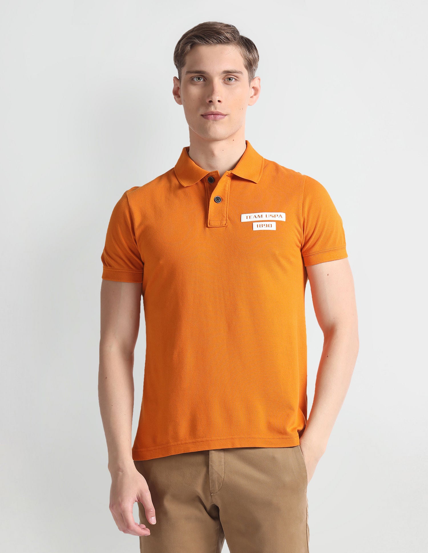 Logo Collar Cotton Polo Shirt Orange - U.S. Polo Assn. India | Large