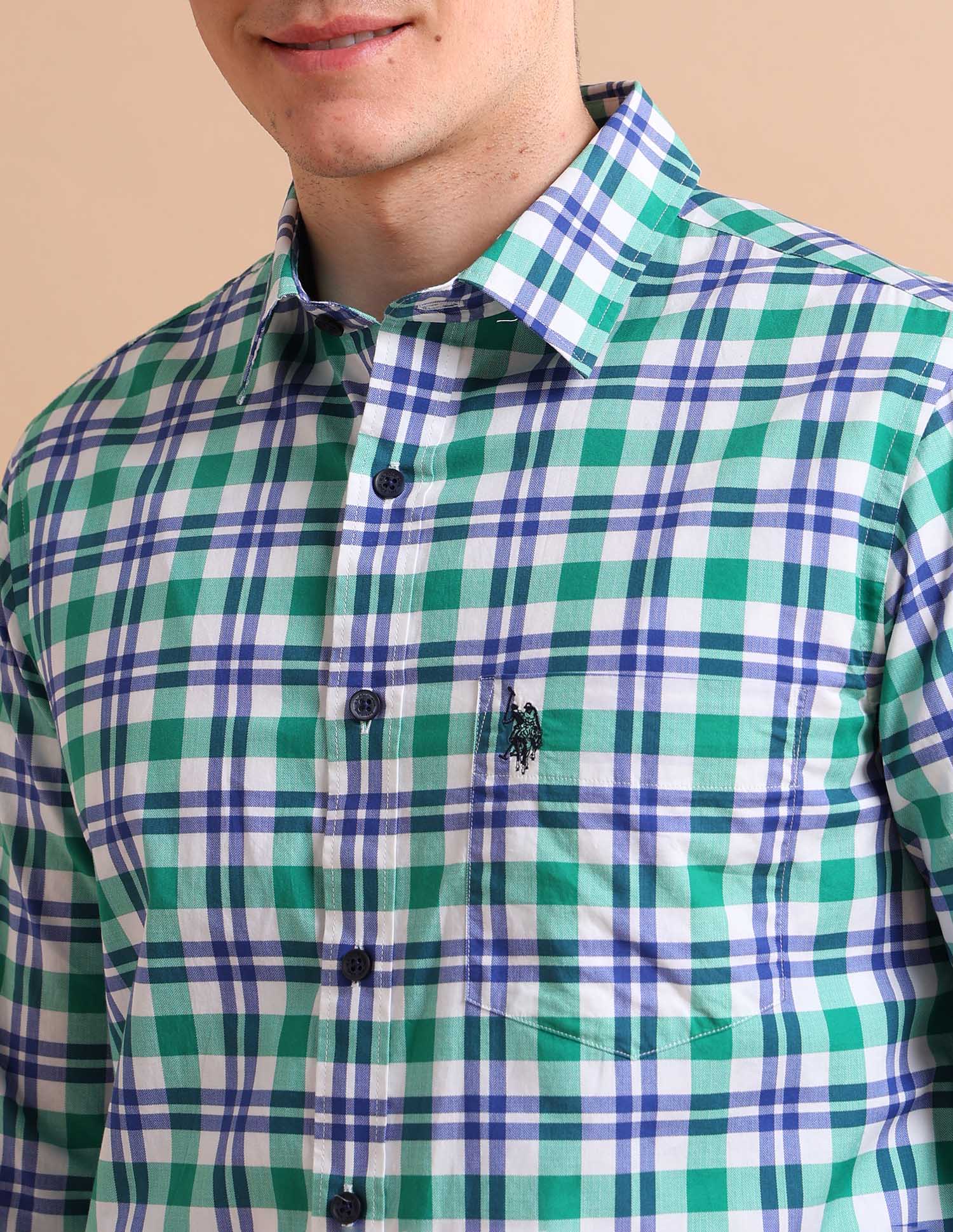 Tartan Cotton Shirt Green - U.S. POLO ASSN. | Large