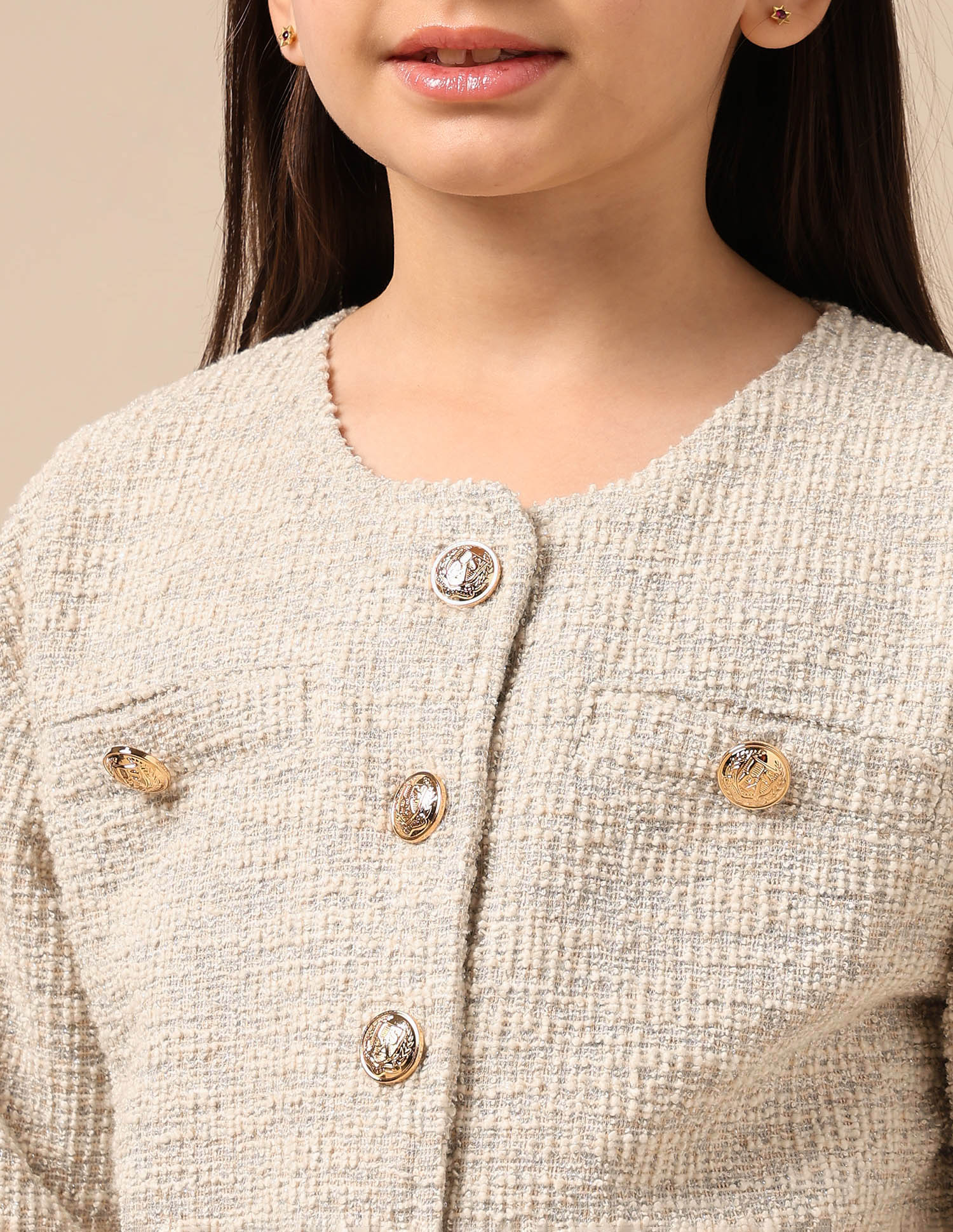 Girls Textured Boxy Fit Jacket Off White - U.S. POLO ASSN. | Large