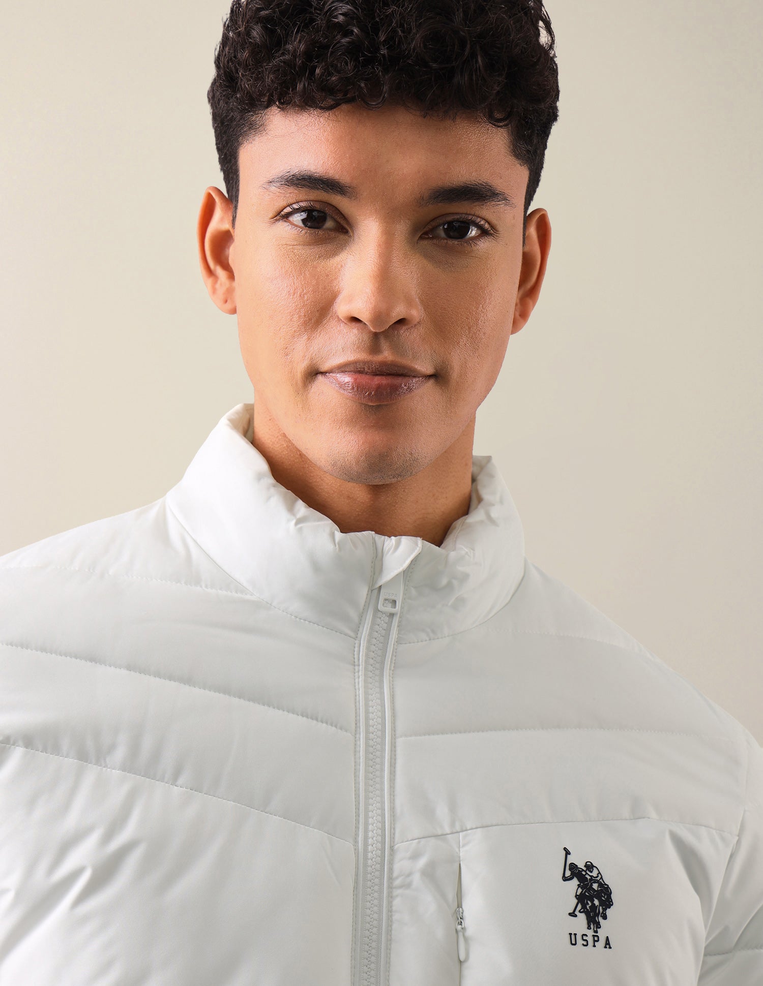 Solid Regular Fit Puffer Jacket White - U.S. Polo Assn. India | Large
