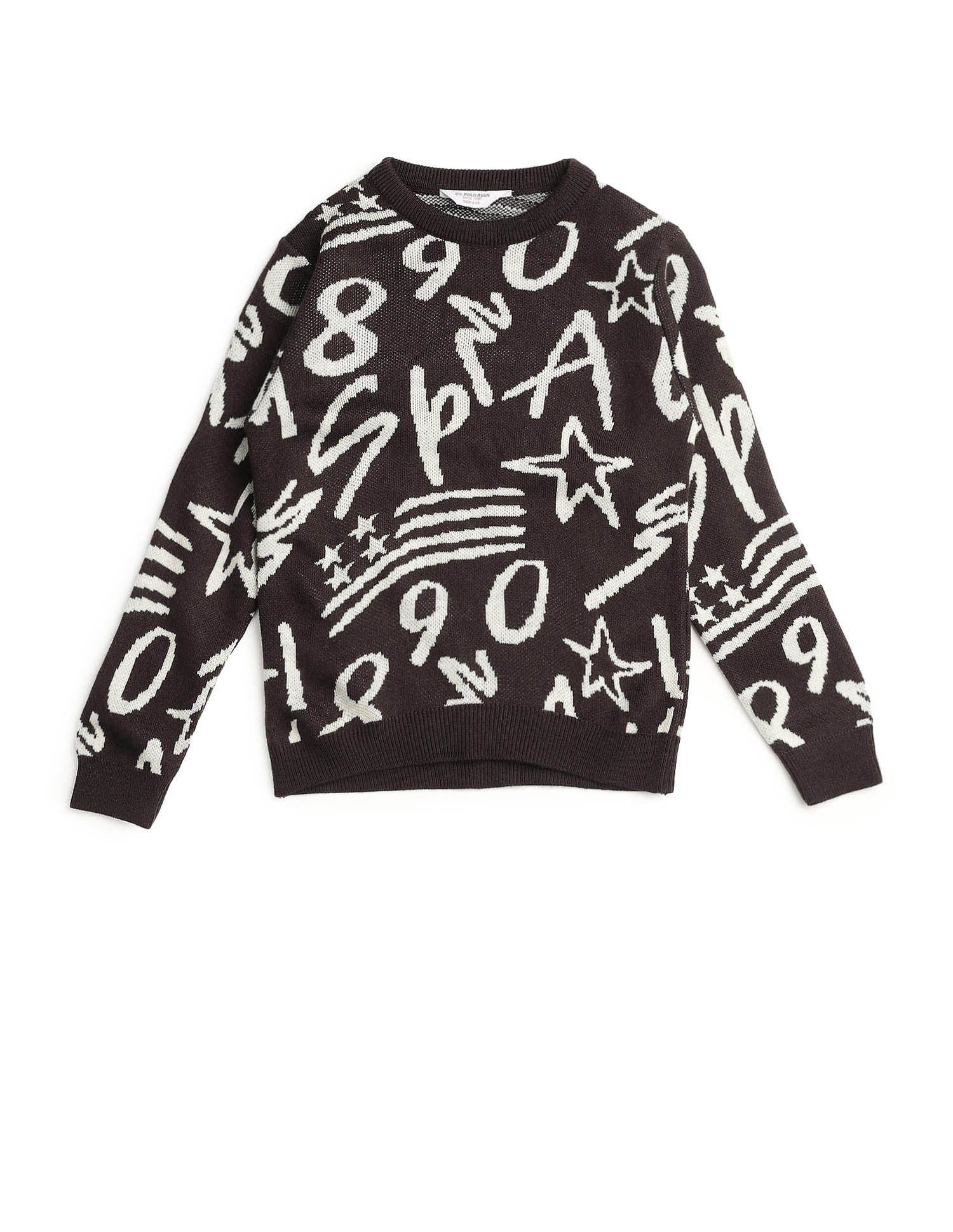 Boys Graphic Patterned Knit Sweater Dark Brown - U.S. POLO ASSN. | Large