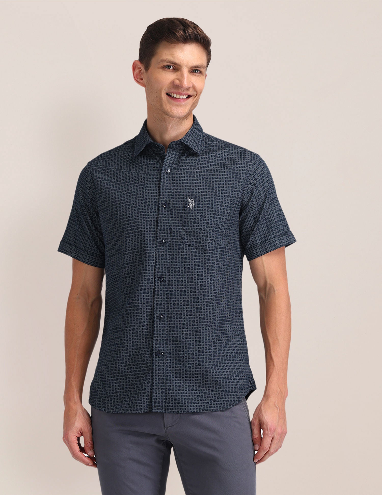 Tailored Fit Printed Shirt Blue - U.S. Polo Assn. India | Large