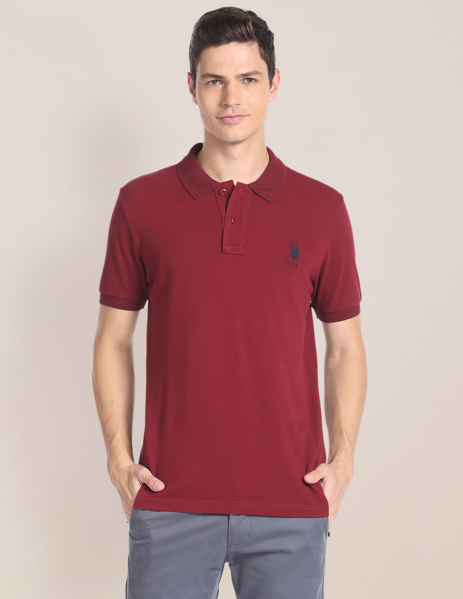 Solid Cotton Polo Shirt Maroon - U.S. Polo Assn. India | Large