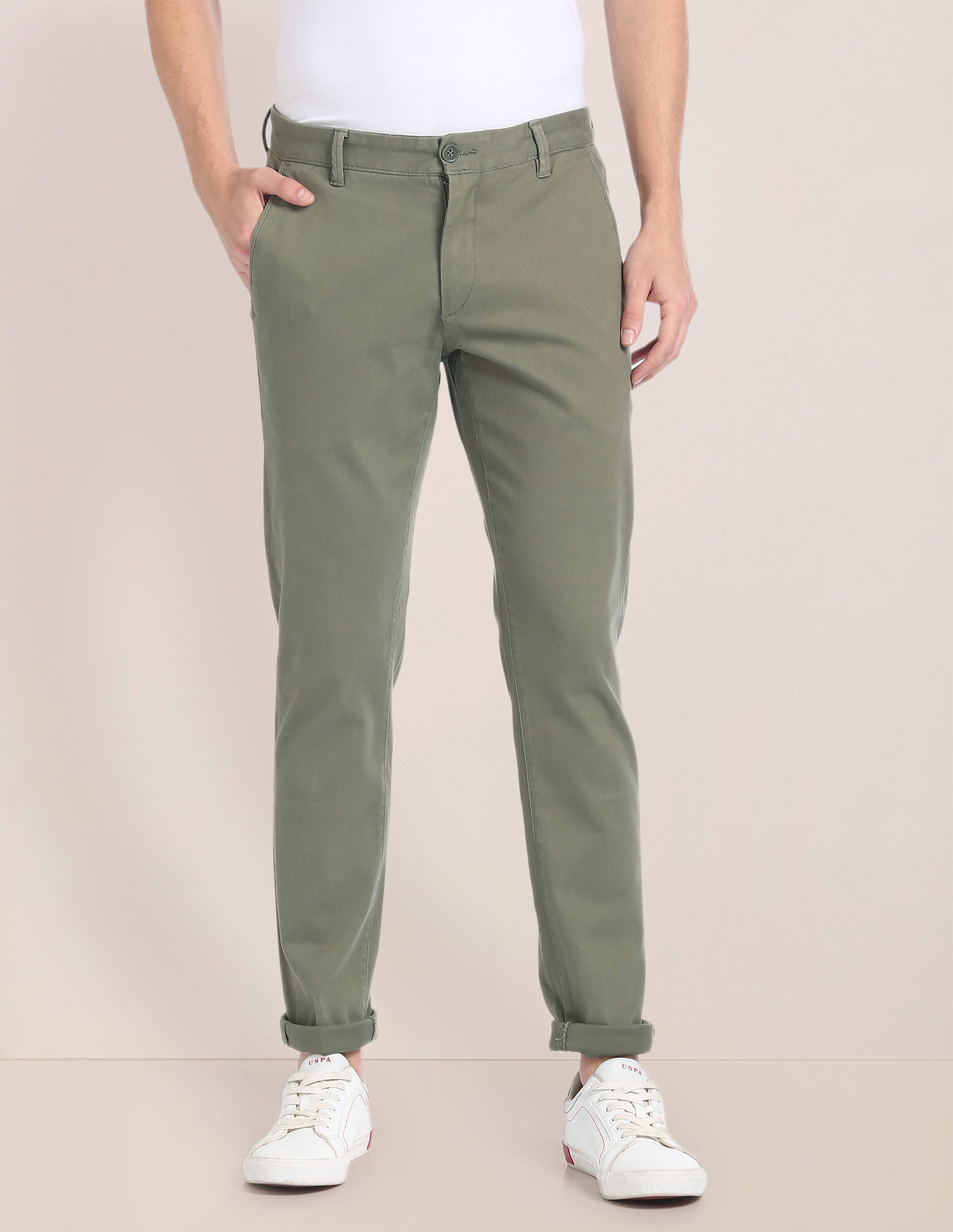 Austin Trim Regular Fit Structured Chinos Olive - U.S. Polo Assn. India | Large