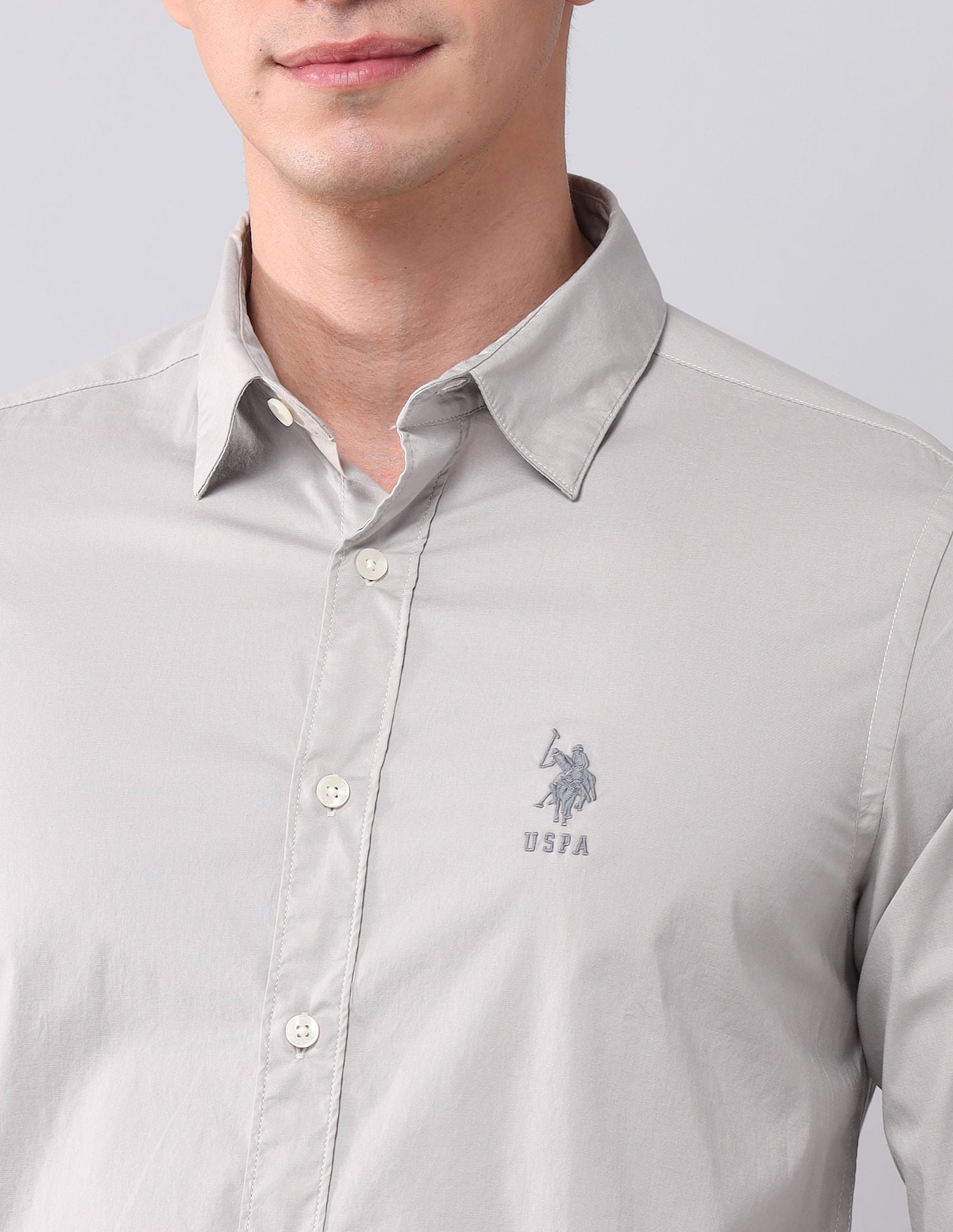 Regular Fit Twill Solid Shirt Grey - U.S. POLO ASSN. | Large