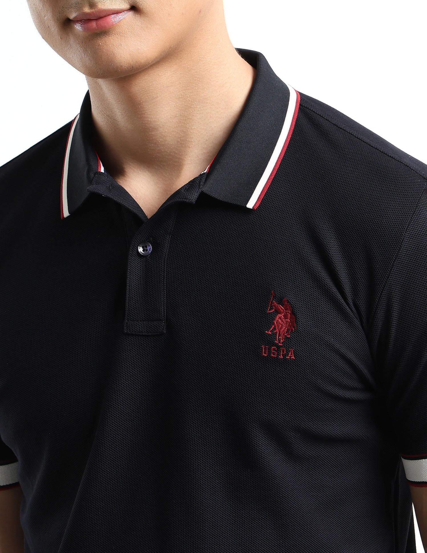 Regular Fit Textured Polo Shirt Navy - U.S. Polo Assn. India | Large