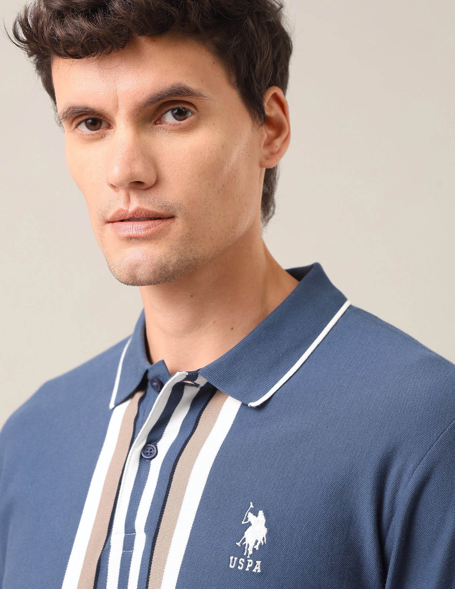 Vertical Striped Slim Fit Polo Shirt Blue - U.S. Polo Assn. India | Large