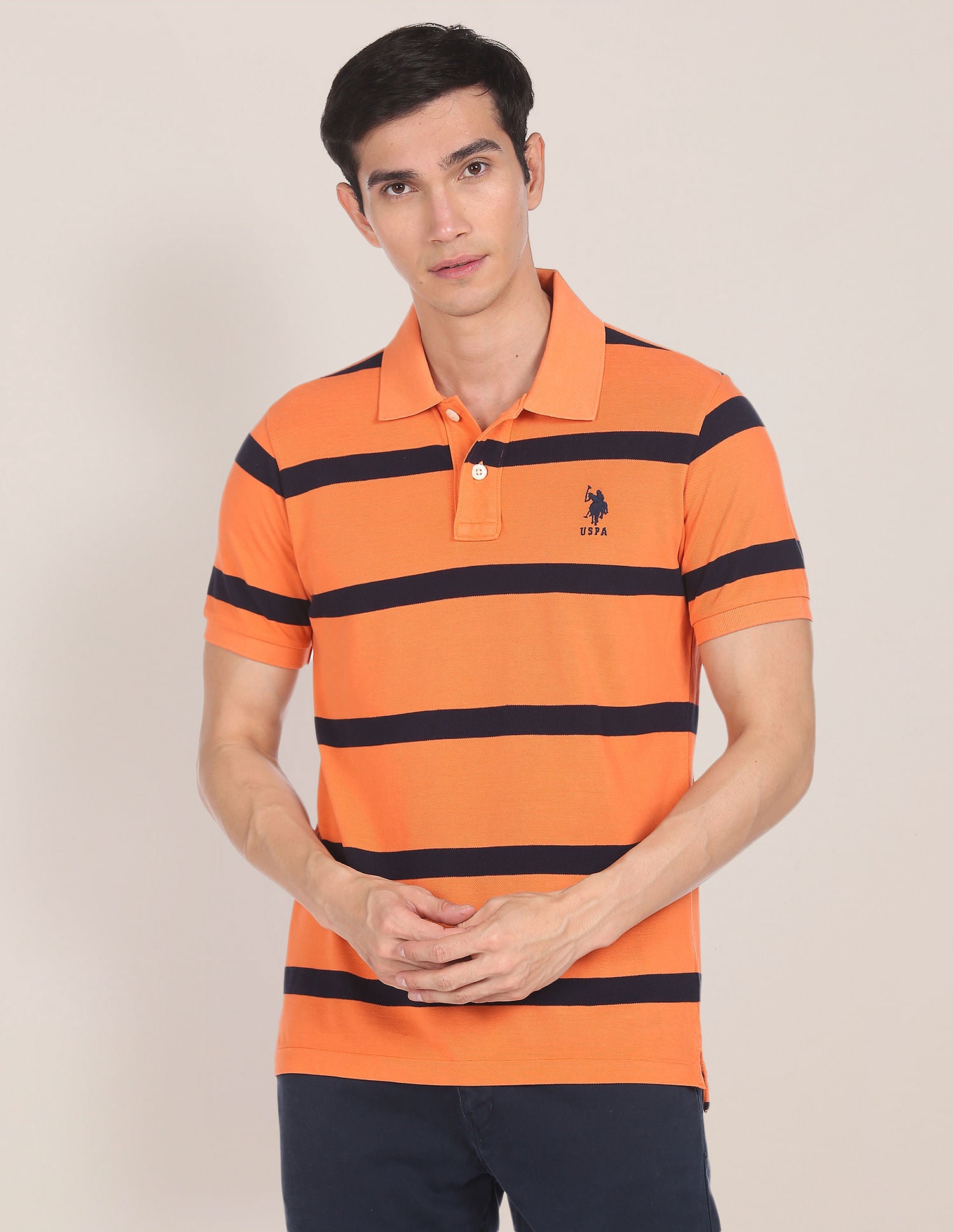 Striped Pique Polo Shirt Orange - U.S. Polo Assn. India | Large