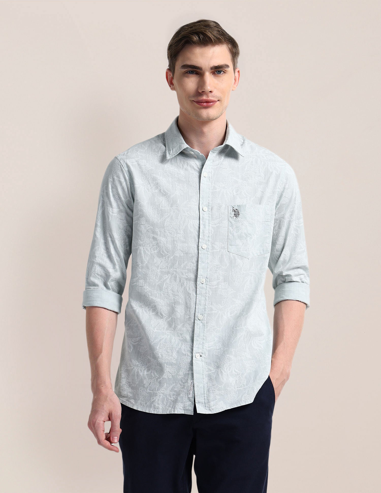 Cutaway Collar Premium Cotton Shirt Blue - U.S. Polo Assn. India | Large