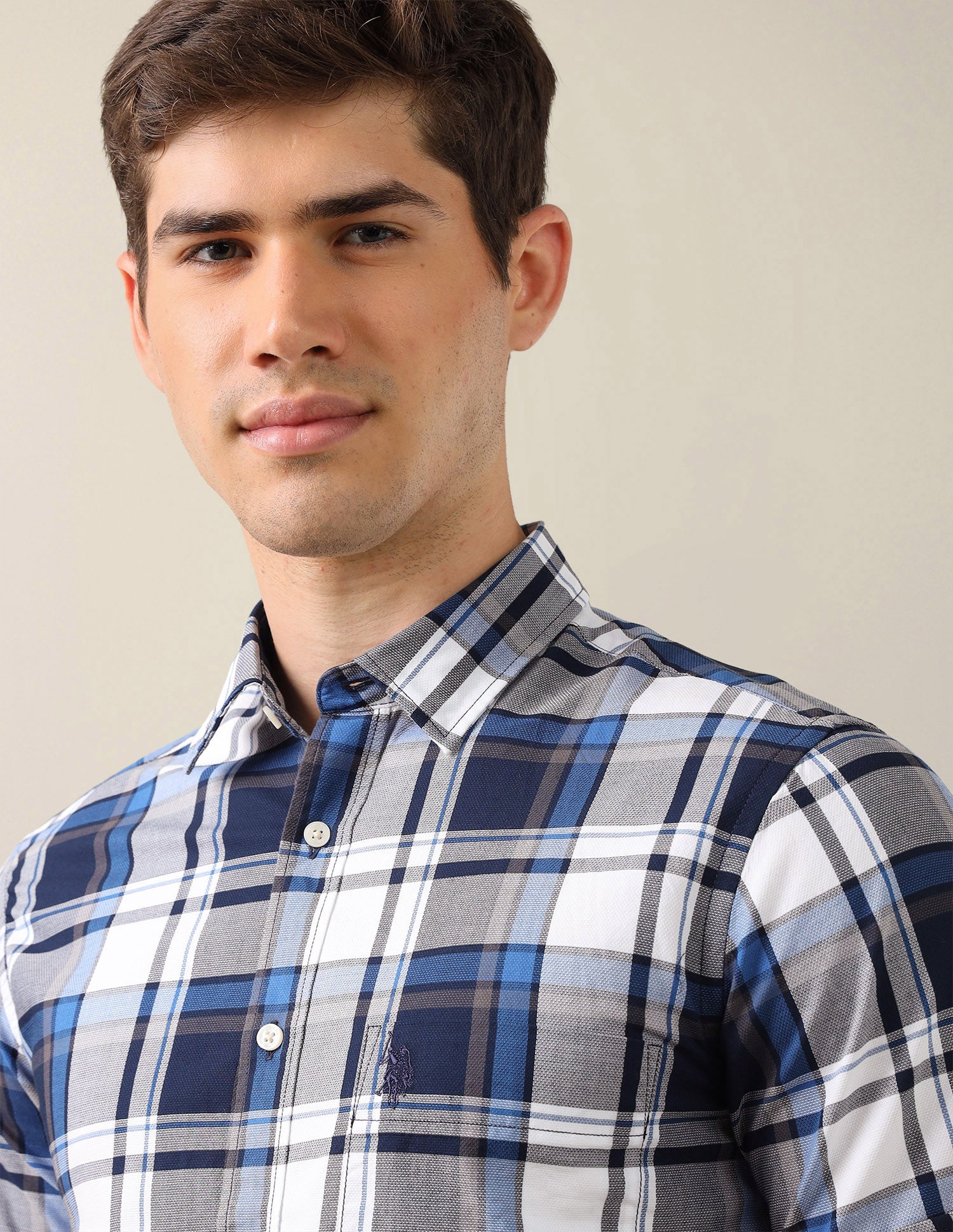 Plaid Checked Tailored Fit Shirt Navy - U.S. Polo Assn. India | Large