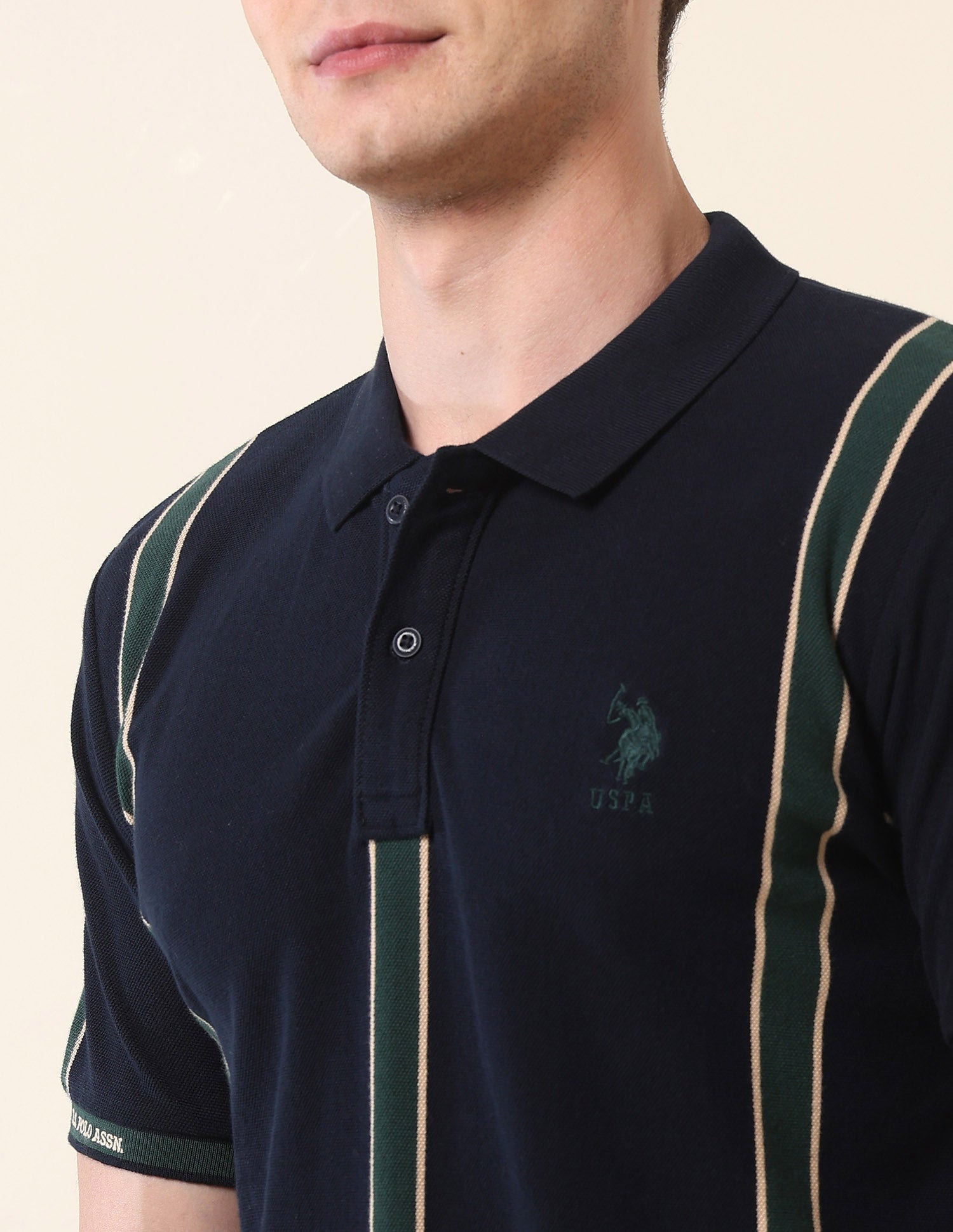 Vertical Striped Gold Cup Polo Shirt Navy - U.S. Polo Assn. India | Large