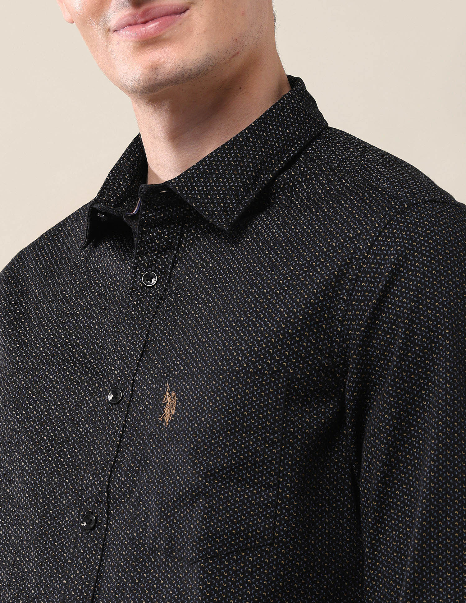 All-Over Printed Tailored Fit Shirt Black - U.S. Polo Assn. India | Large