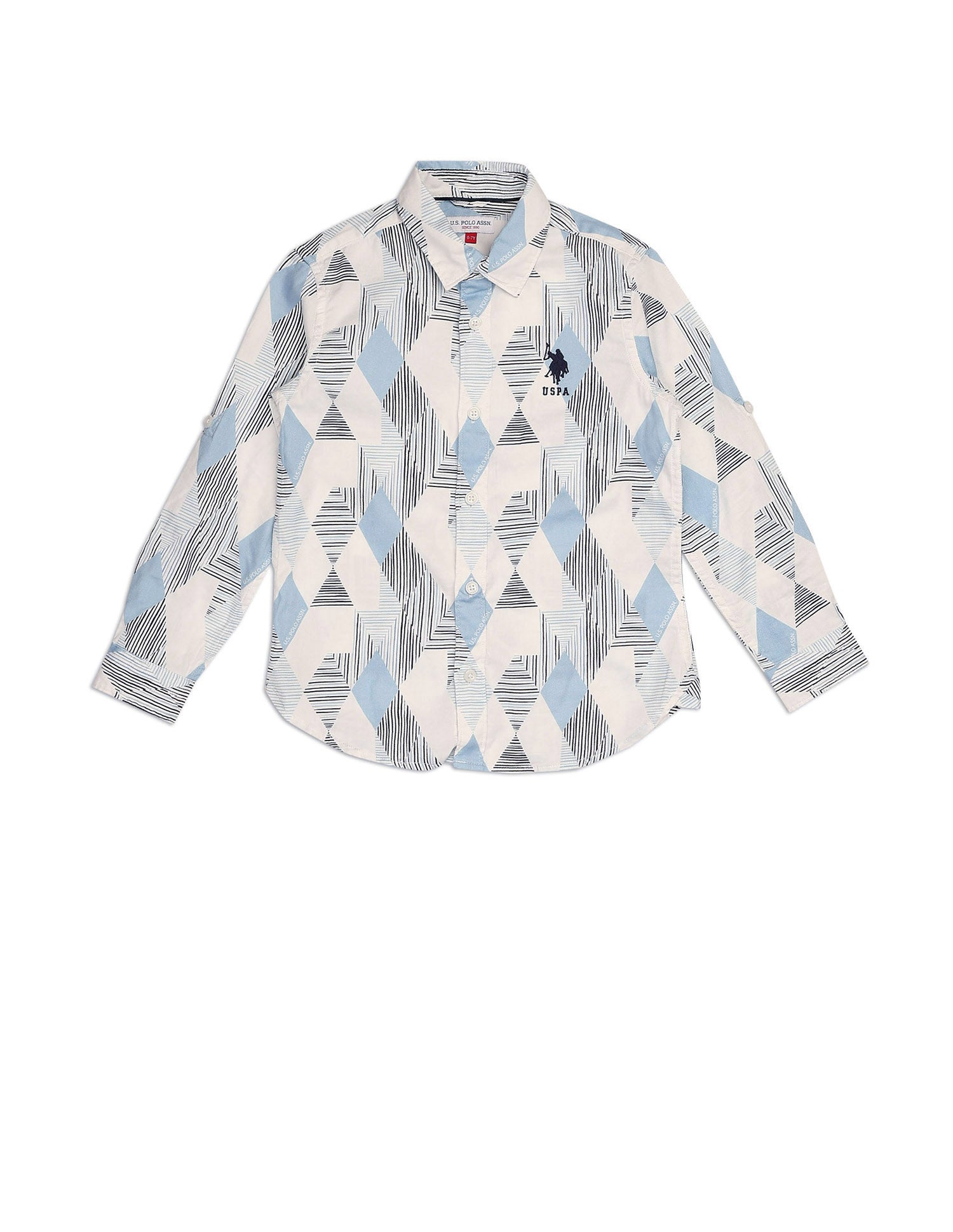 Boys All Over Printed Dobby Shirt White - U.S. POLO ASSN. | Large