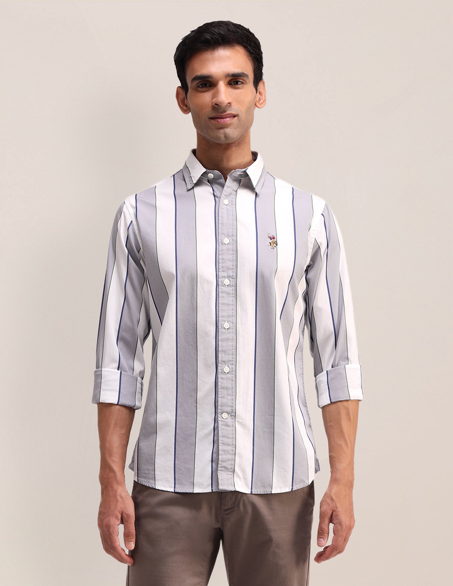 Vertical Striped Poplin Shirt Grey - U.S. Polo Assn. India | Large