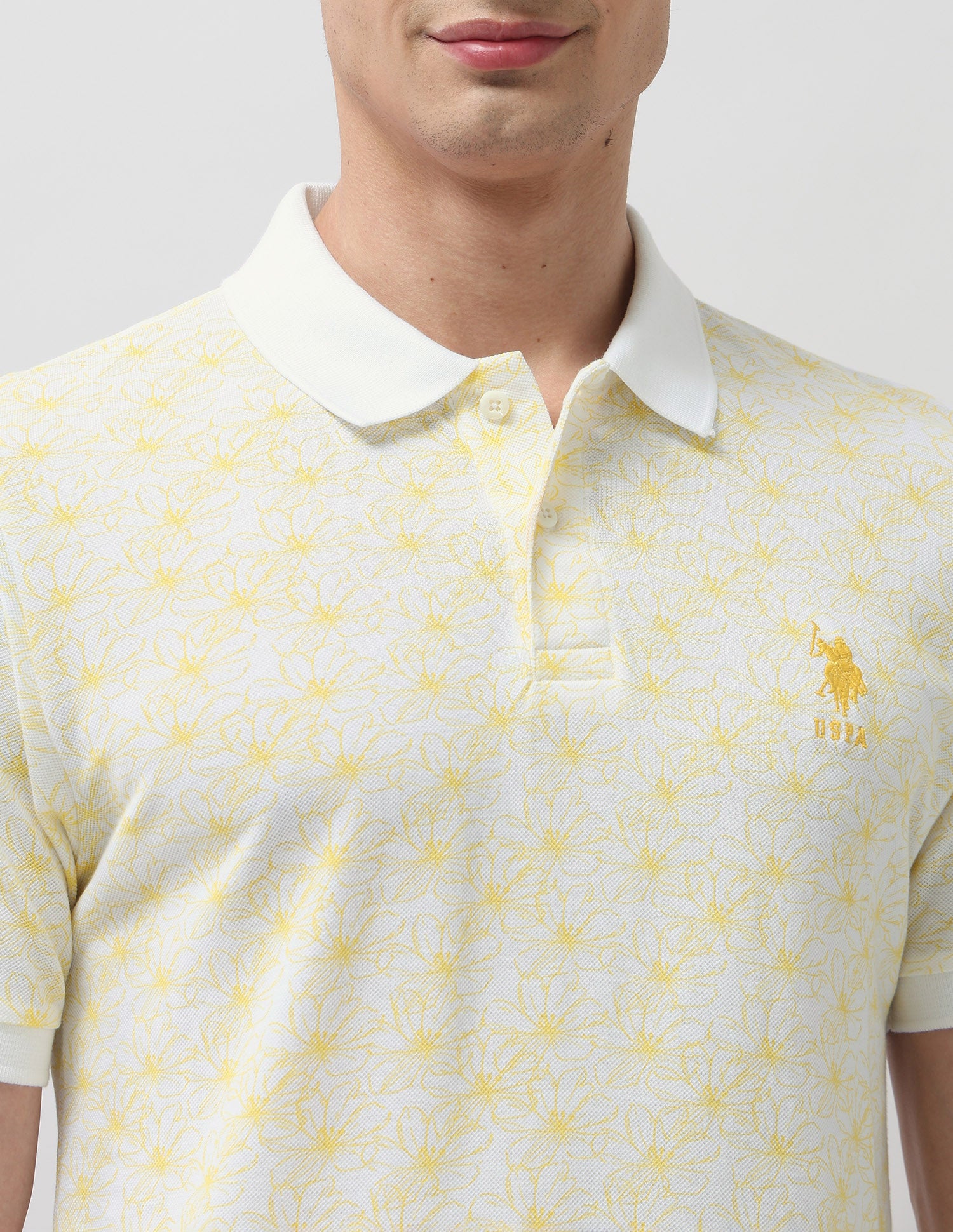 Slim Fit Floral Printed Polo Shirt White - U.S. Polo Assn. India | Large
