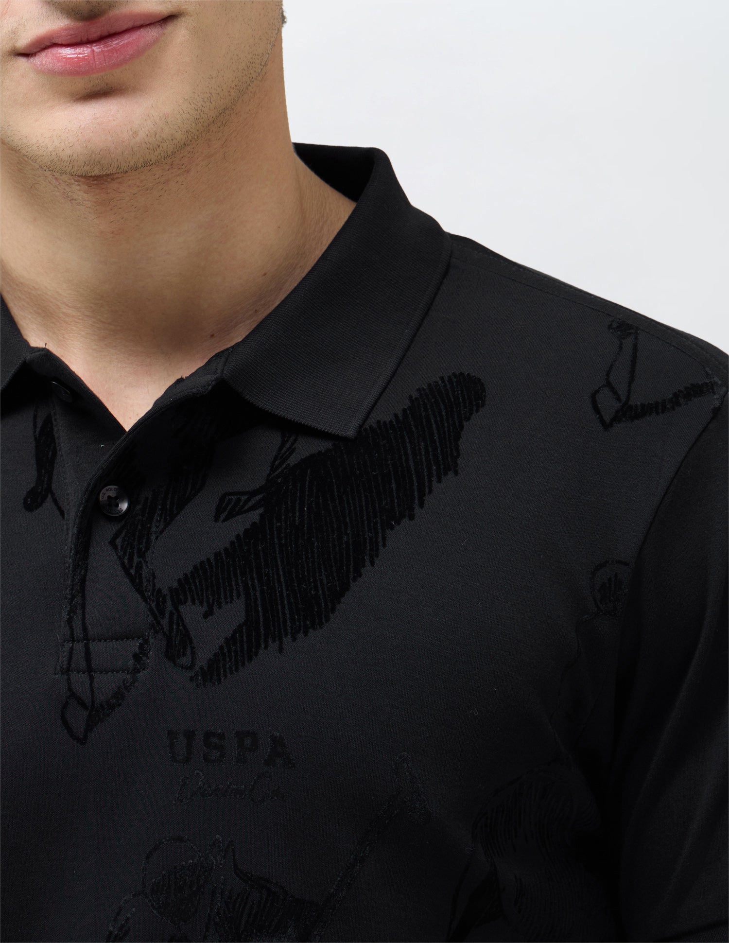 Graphic Brand Patterned Knit Polo Shirt Black - U.S. Polo Assn. India | Large