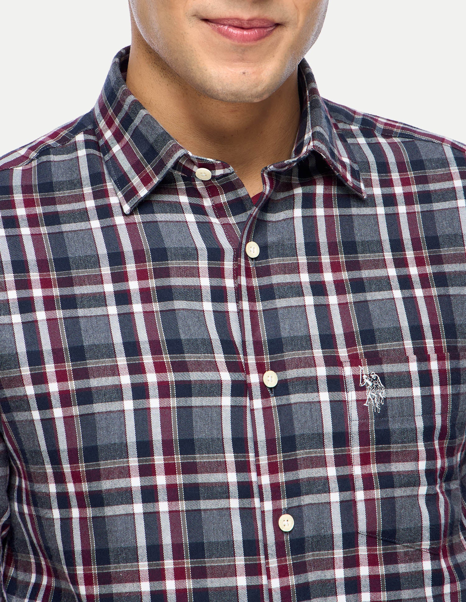 Plaid Checked Twill Shirt Maroon - U.S. Polo Assn. India | Large