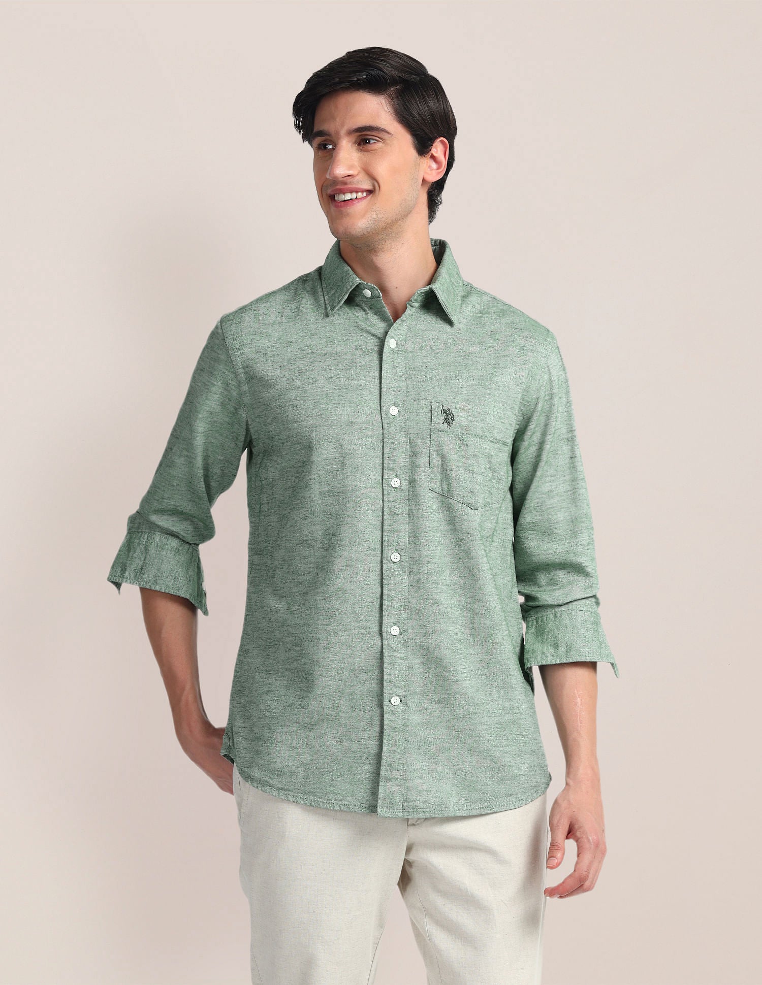 Heathered Dobby Shirt Green - U.S. POLO ASSN. | Large