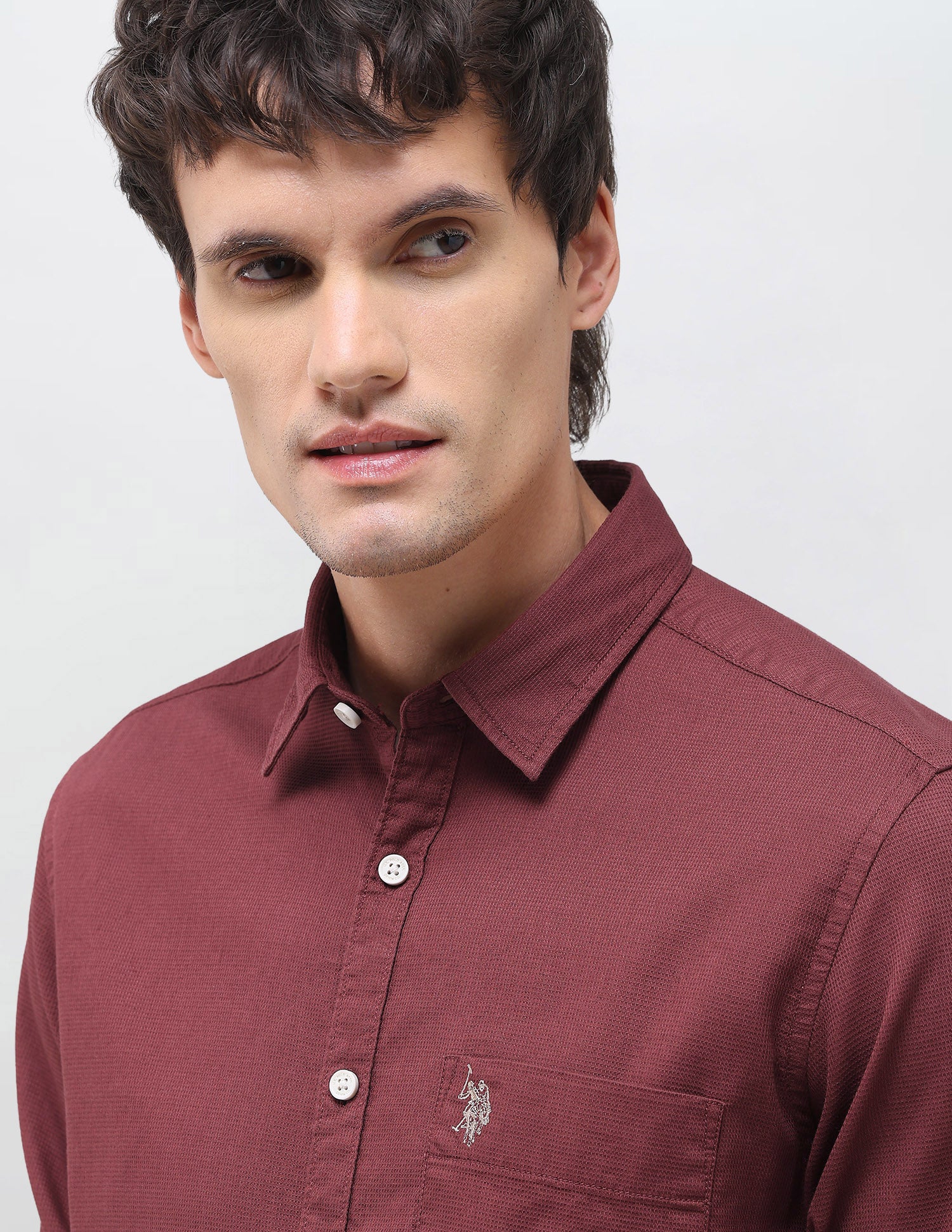 Textured Regular Fit Shirt Maroon - U.S. Polo Assn. India | Large