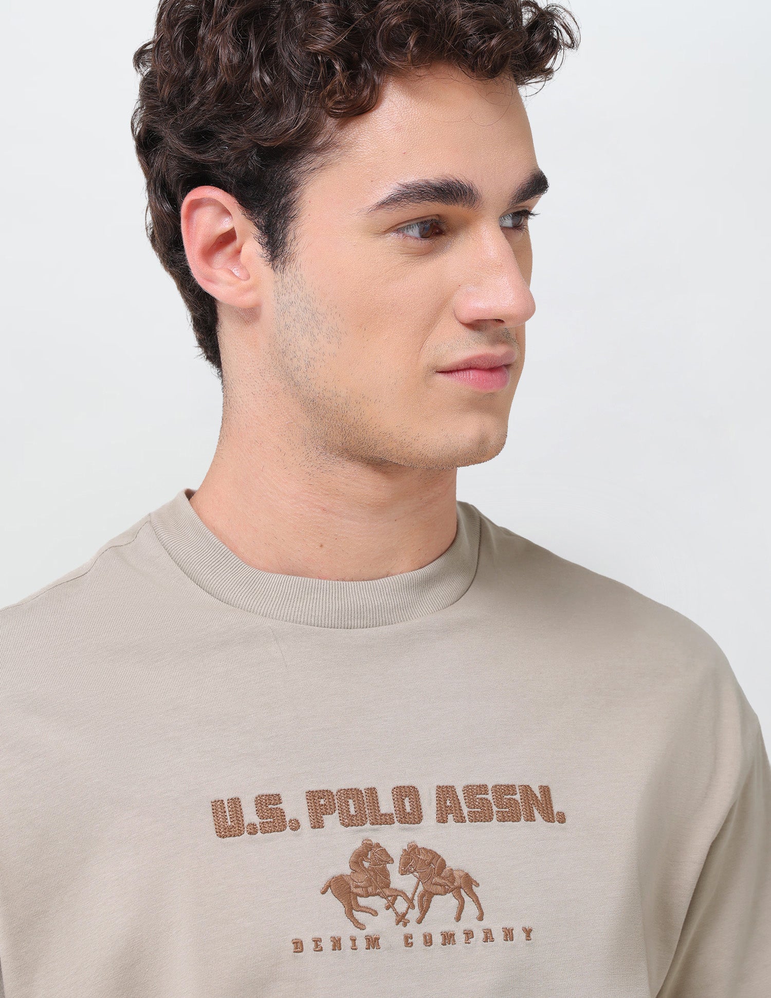 Brand Embroidered Slim Fit T-Shirt Beige - U.S. Polo Assn. India | Large