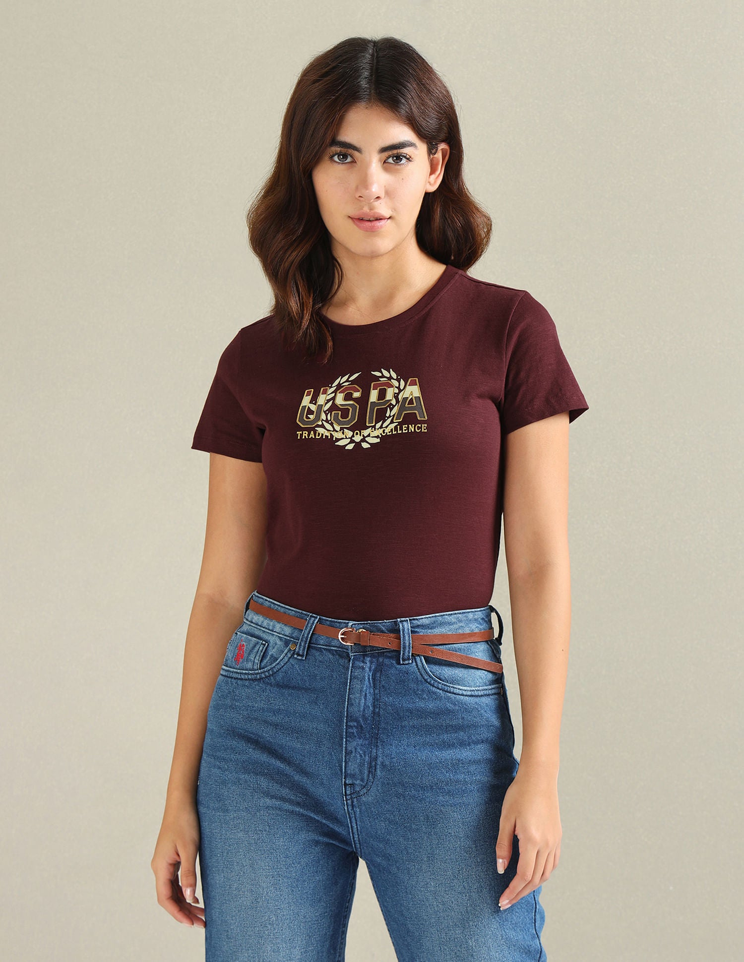 Brand Print Cotton Slub T-Shirt Maroon - U.S. POLO ASSN. | Large