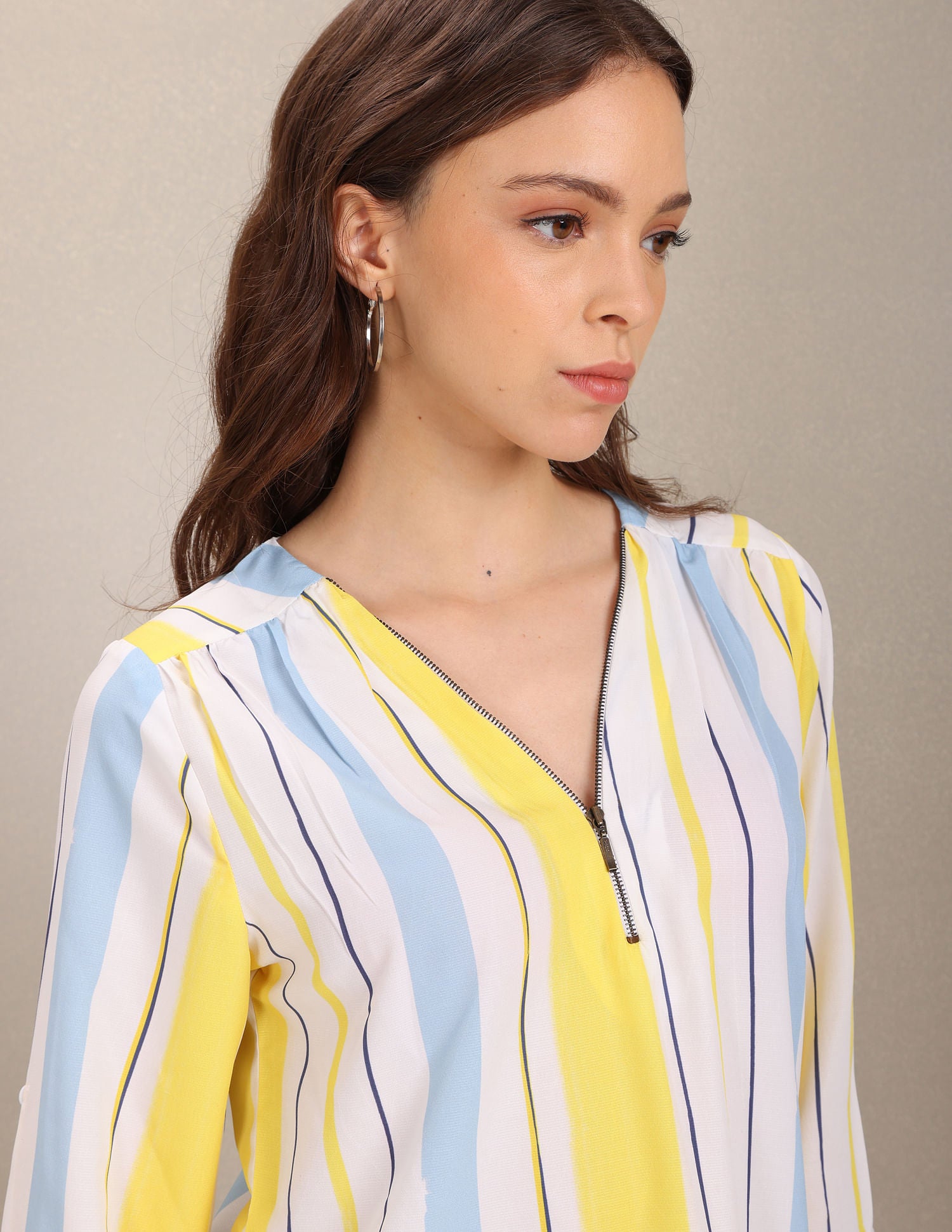 V-Neck Vertical Stripe Top Yellow and Blue - U.S. POLO ASSN. | Large