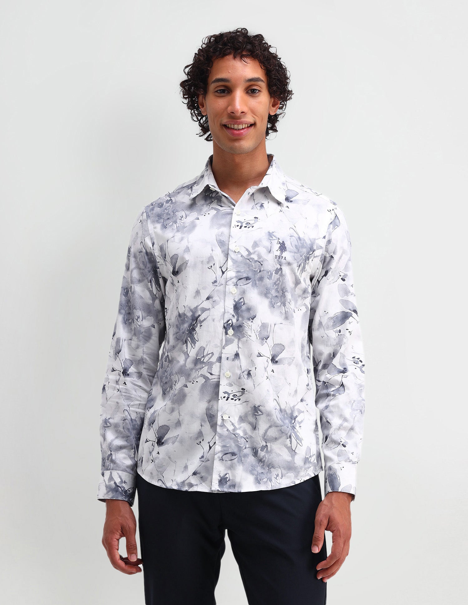 Abstract Pattern Satin Shirt Grey - U.S. Polo Assn. India | Large