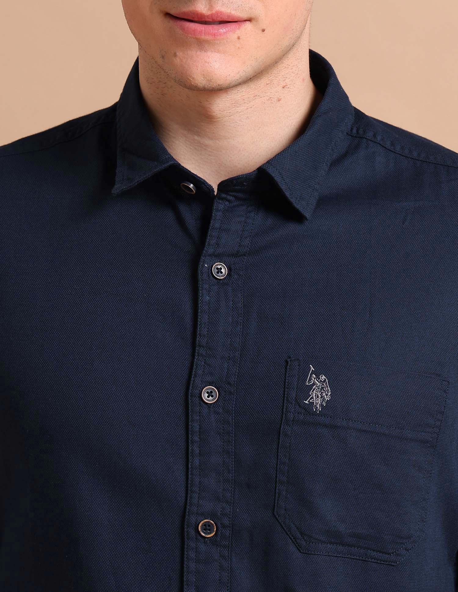 Spread Collar Dobby Formal Shirt Navy - U.S. POLO ASSN. | Large