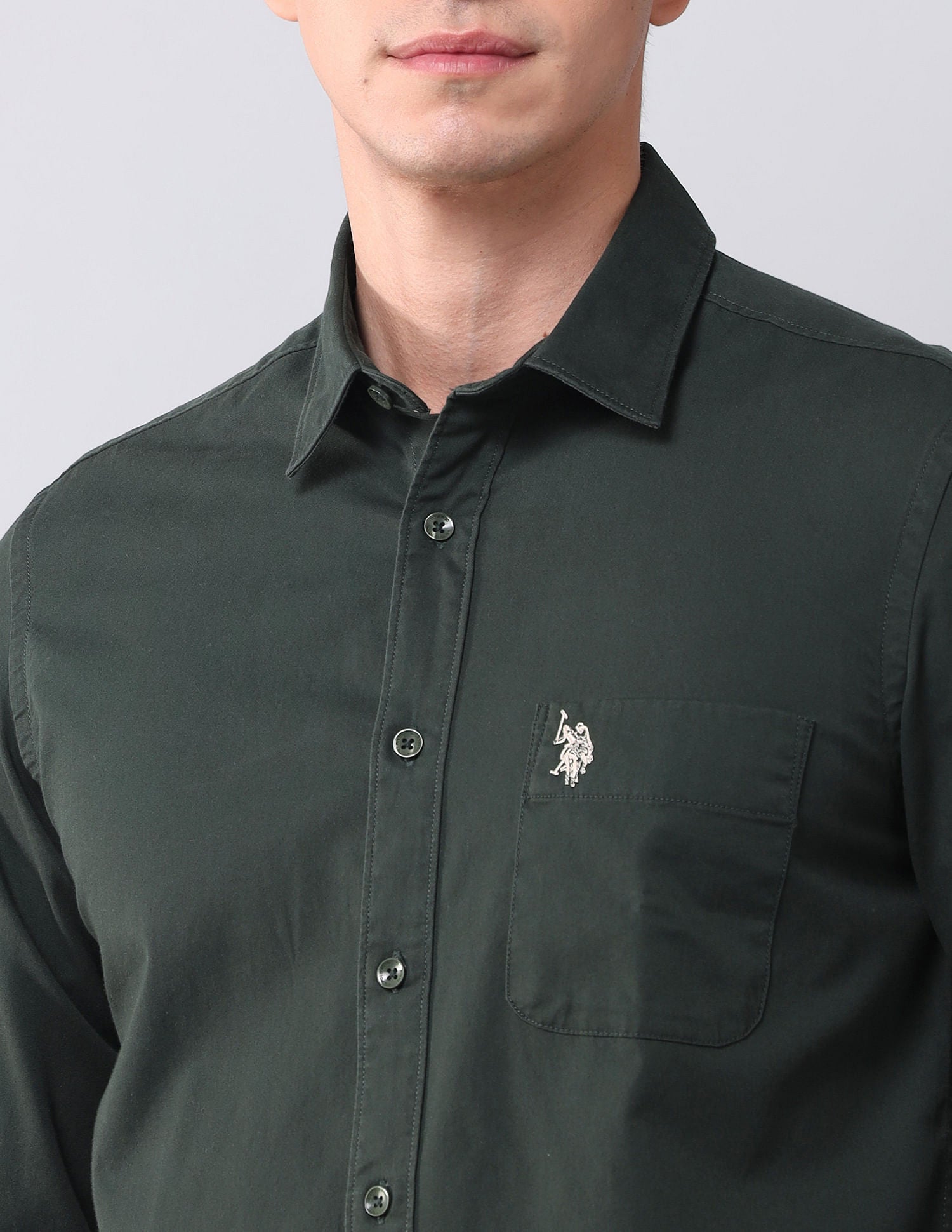 Regular Fit Twill Solid Shirt Olive - U.S. POLO ASSN. | Large