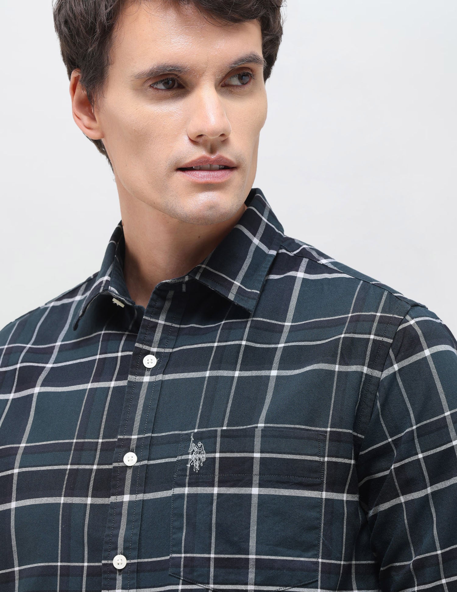 Oxford Grid Tattersall Checked Shirt Teal - U.S. Polo Assn. India | Large