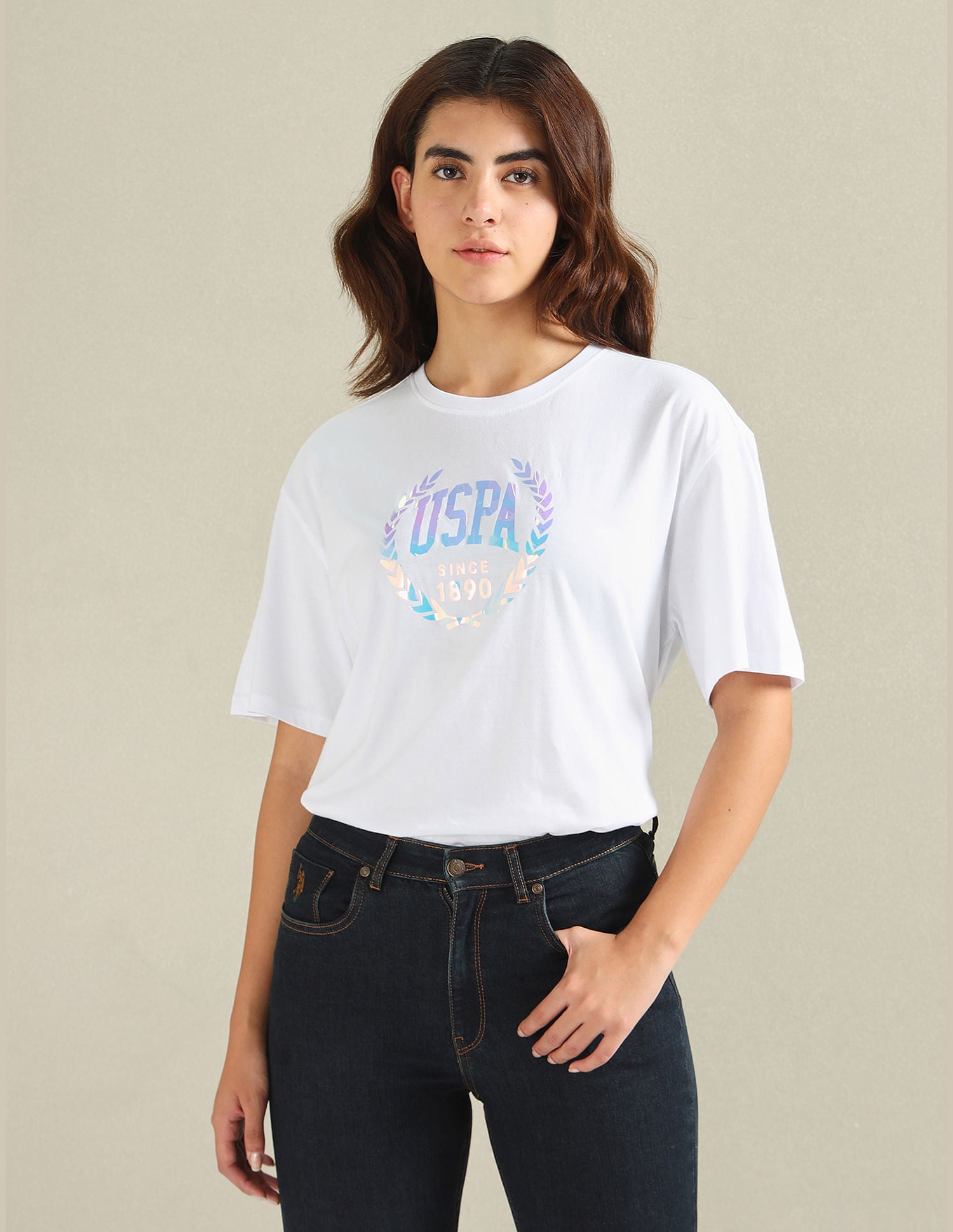 Brand Print Boxy T-Shirt White - U.S. POLO ASSN. | Large