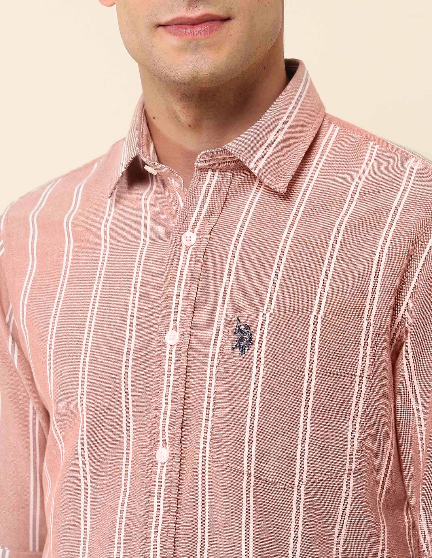 Vertical Striped Pure Cotton Shirt Rust - U.S. Polo Assn. India | Large