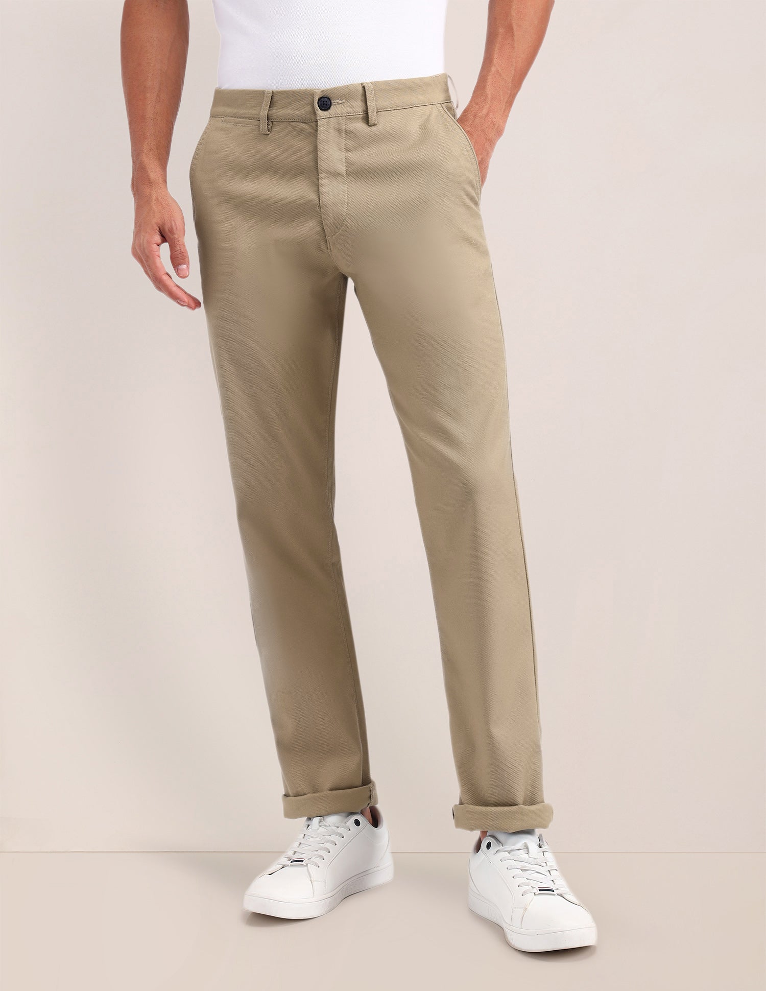 Riley Straight Fit Solid Trousers Khaki - U.S. POLO ASSN. | Large