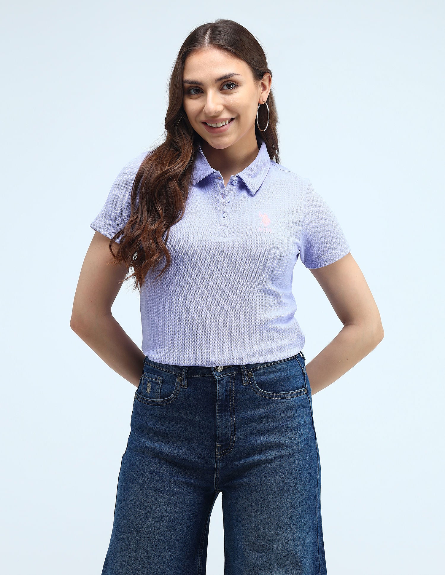 Contrast Logo Textured Polo Shirt Light Purple - U.S. POLO ASSN. | Large