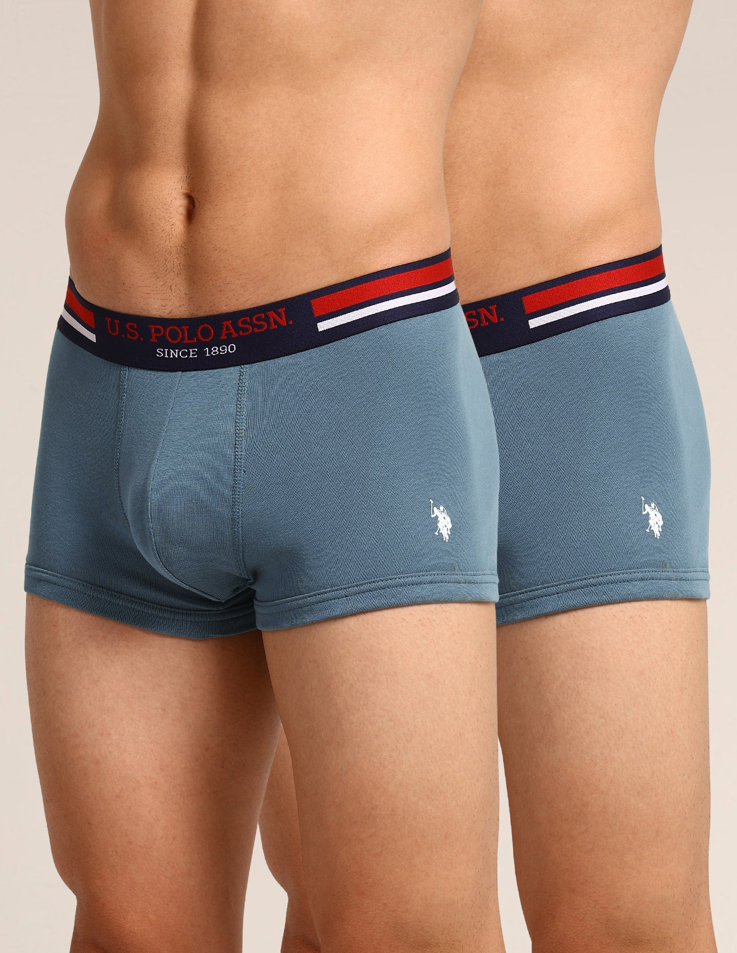 Elastic Waistband Ribbed I641 Trunks - Pack Of 2 Teal Grey- Teal Grey - U.S. Polo Assn. India | Large