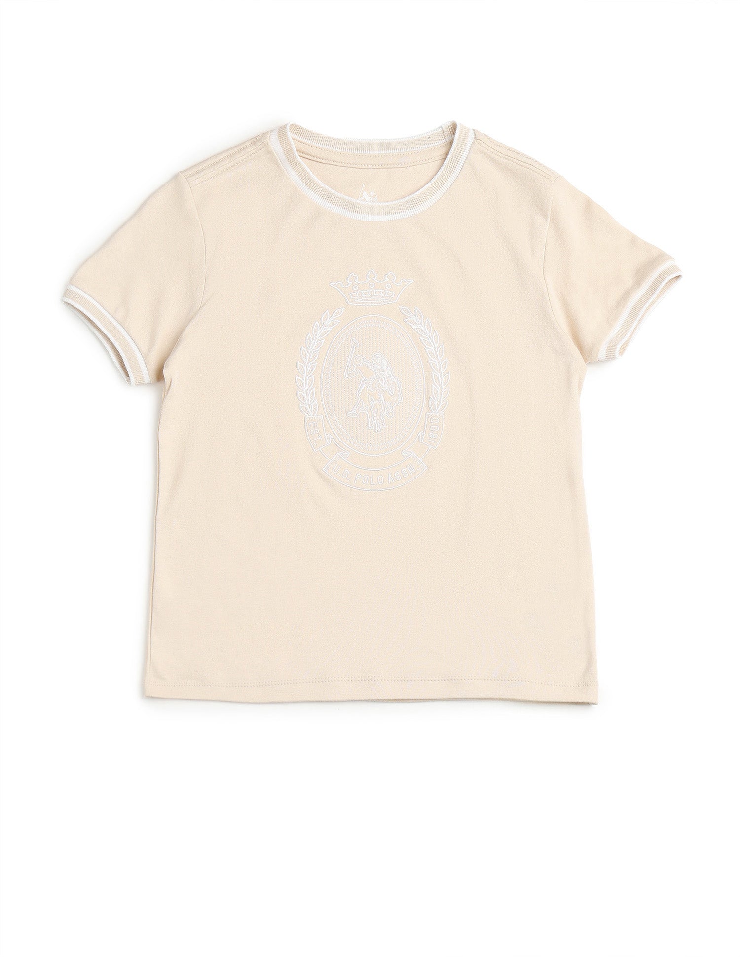 Boys Brand Embroidered Pure Cotton T Shirt Beige - U.S. POLO ASSN. | Large