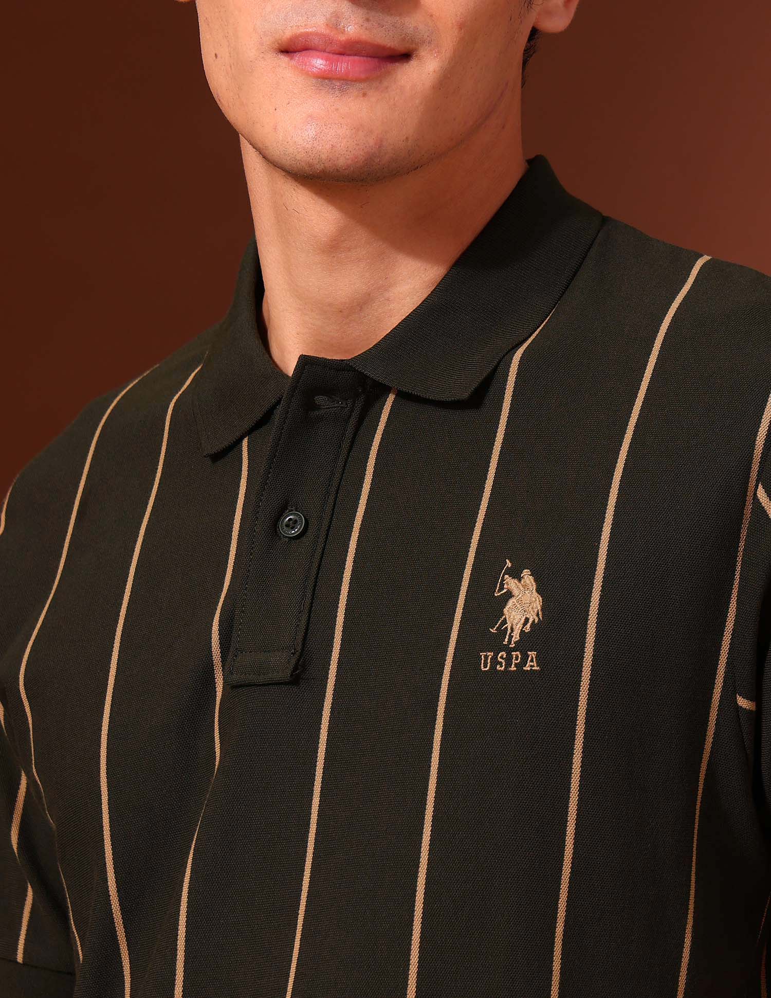 Vertical Striped Classic Polo Shirt Olive - U.S. Polo Assn. India | Large