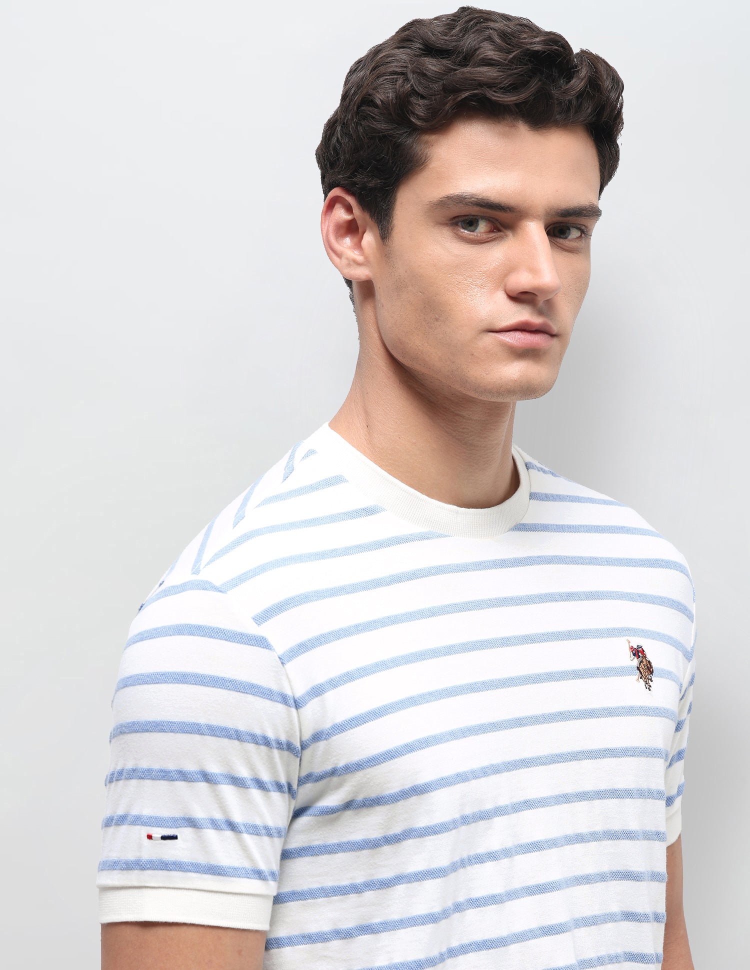Horizontal Striped Slim Fit T-Shirt Blue Melange - U.S. Polo Assn. India | Large