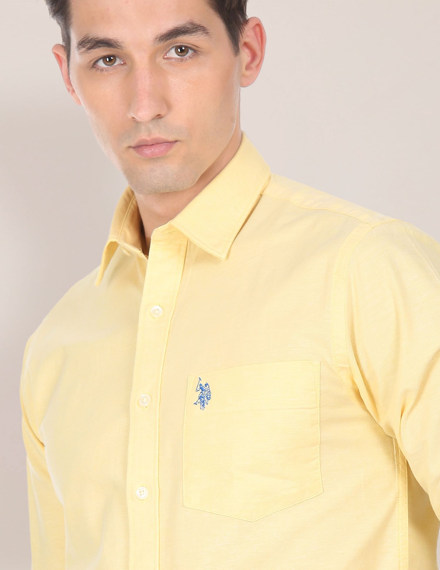 Spread Collar Solid Casual Shirt Yellow - U.S. Polo Assn. India | Large